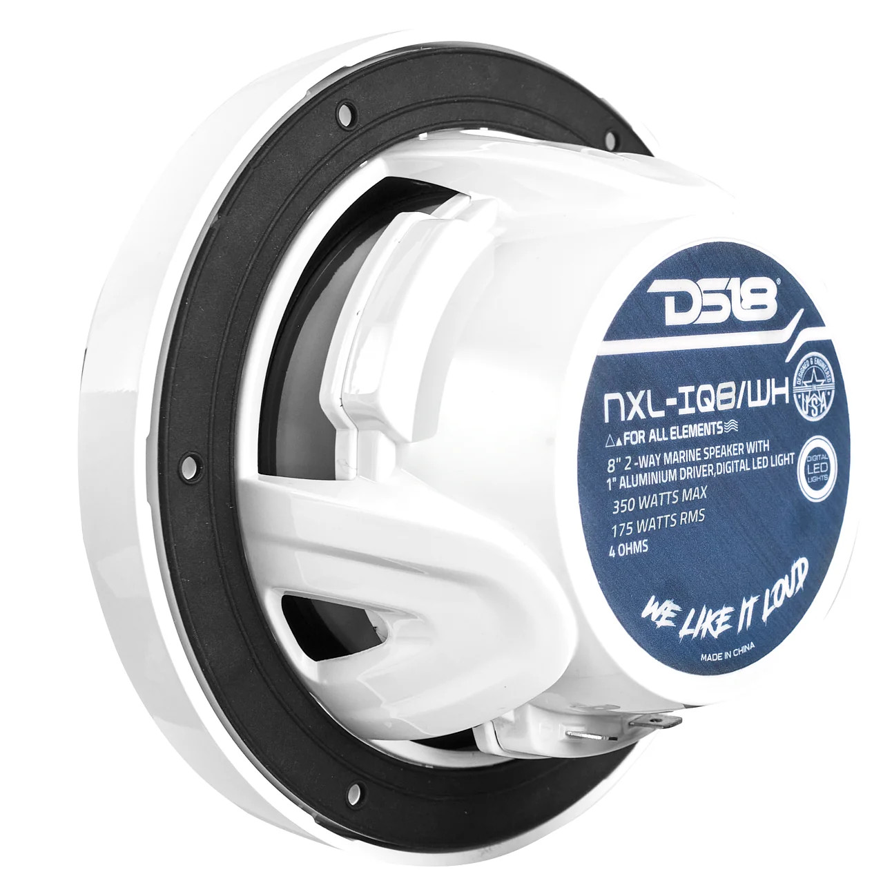 NXL 8" 2-Way Coaxial Marine Speaker With Digital Led Lights And Bullet Tweeter 175 Watts 4-Ohm - WHITE