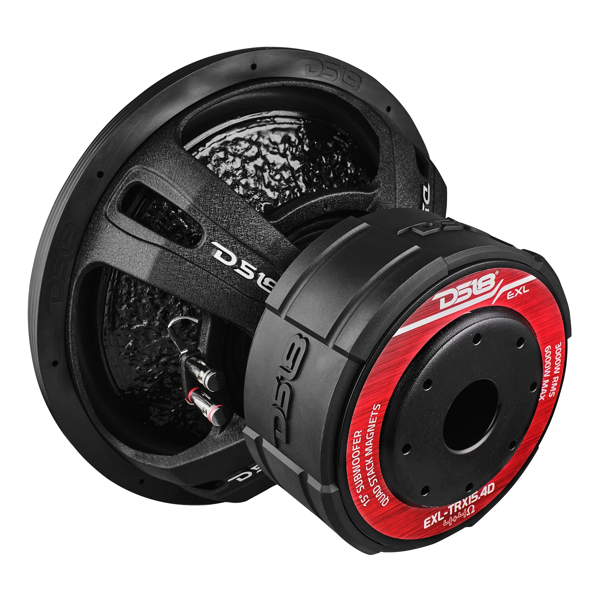 DS18 EXL 15" Subwoofer Quad Stack with Reinforced Cone 3000 Watts RMS 4" Dvc 4-Ohm DS18 EXL 15" Subwoofer Quad Stack with Reinforced Cone 3000 Watts RMS 4" Dvc 4-Ohm