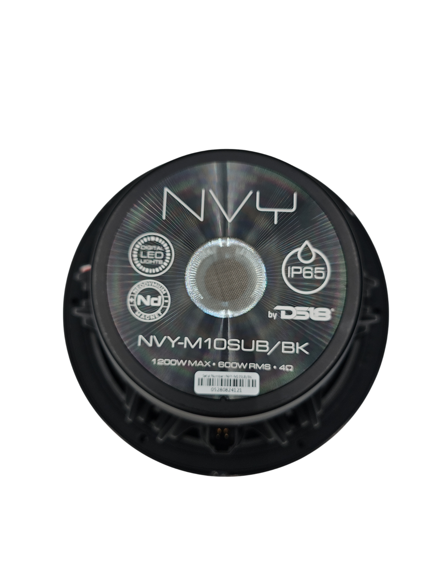 DS18 NVY 10" NEODYMIUM CARBON FIBER MARINE SUBWOOFER WITH DIGITAL LED LIGHTS 600 WATTS RMS SVC 4 OHM - BLACK