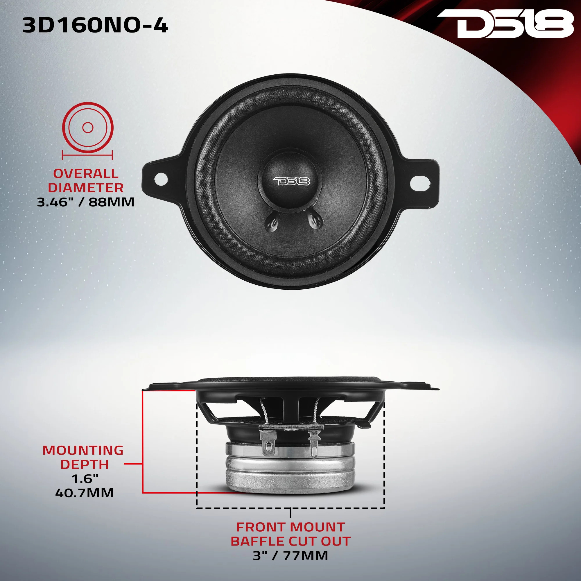 DS18 2.5" OEM Dashboard Loudspeaker 4 Ohm with Neodymium Magnet