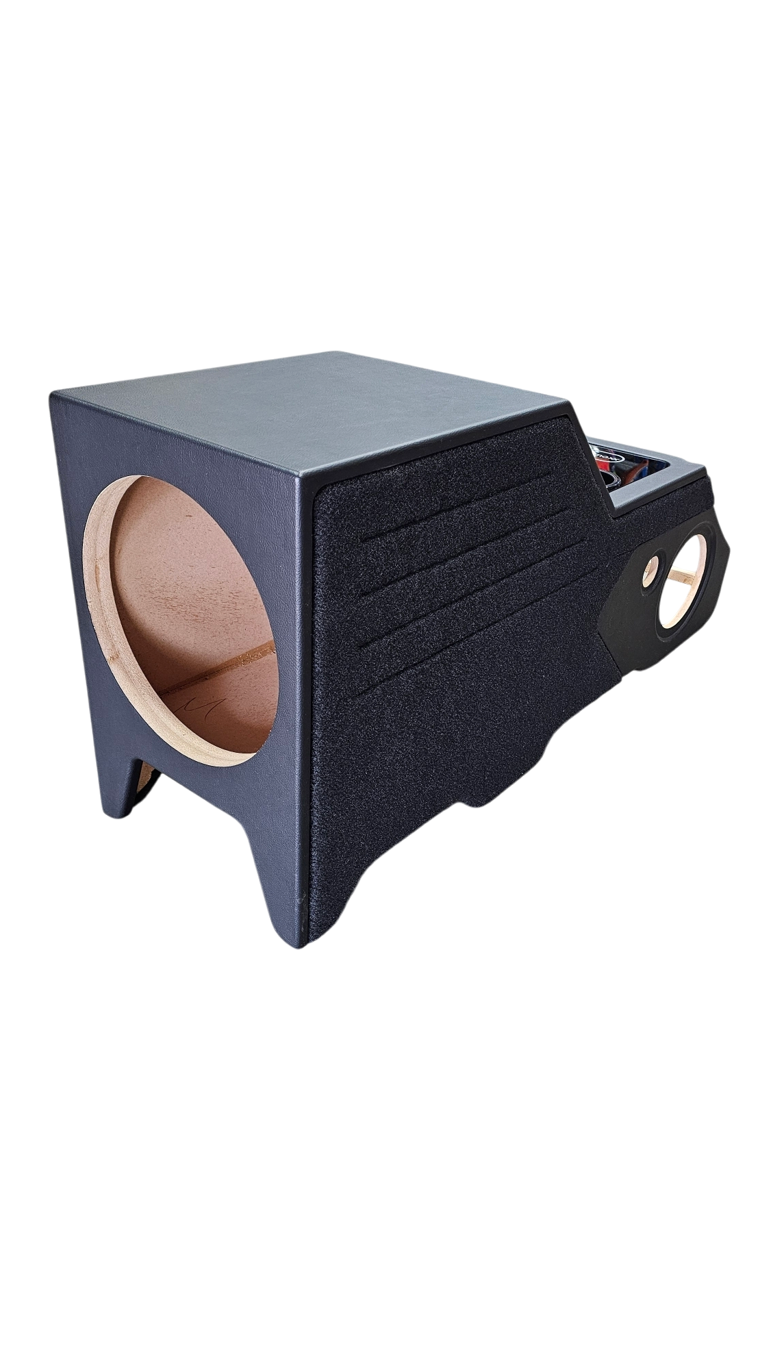 BASS-MAXX 2014-2018 CHEVY SILVERADO / GMC SIERRA VINYL DELUXE CENTER CONSOLE SPEAKER & SUBWOOFER ENCLOSURE - FOR (1) 12" SUBWOOFER (2) 6.5" MIDS (2) 1" TWEETERS