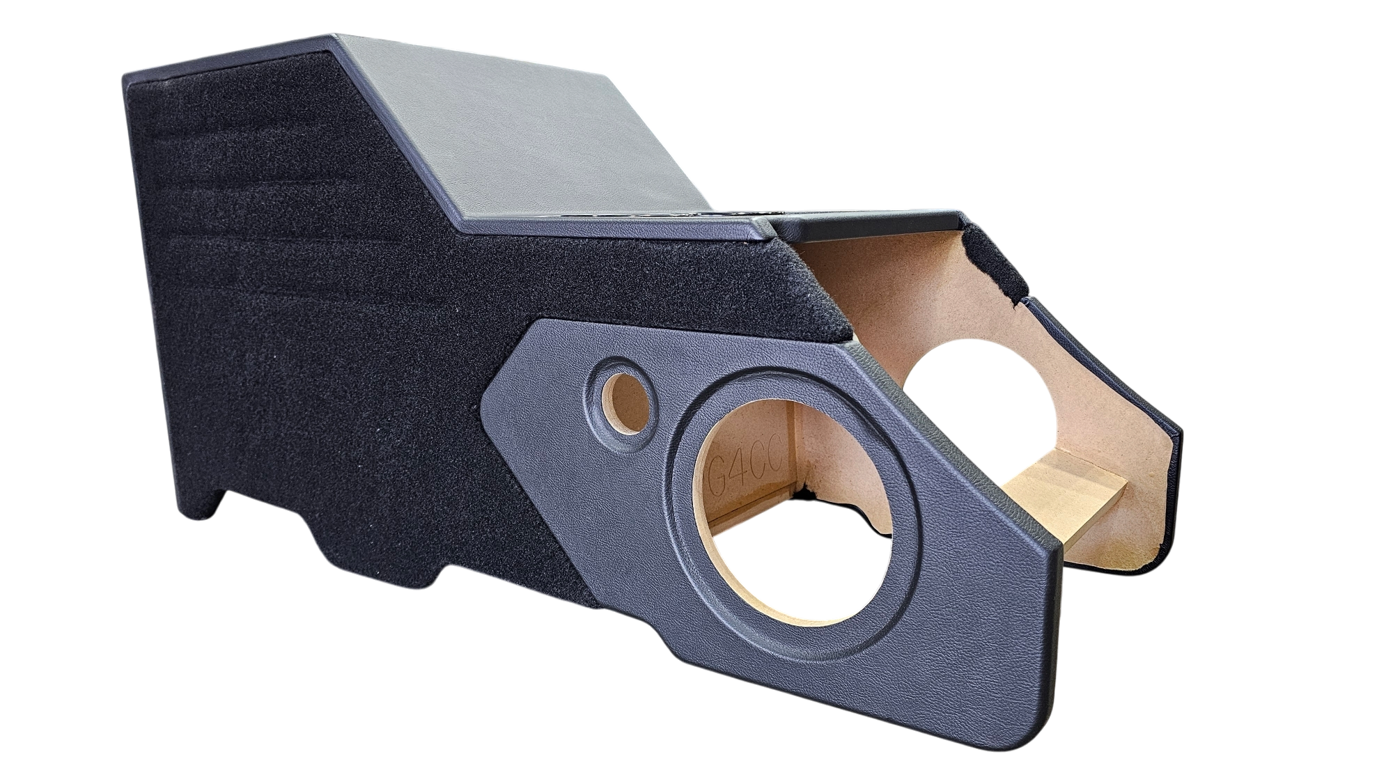 BASS-MAXX 2014-2018 CHEVY SILVERADO / GMC SIERRA VINYL DELUXE CENTER CONSOLE SPEAKER & SUBWOOFER ENCLOSURE - FOR (1) 12" SUBWOOFER (2) 6.5" MIDS (2) 1" TWEETERS