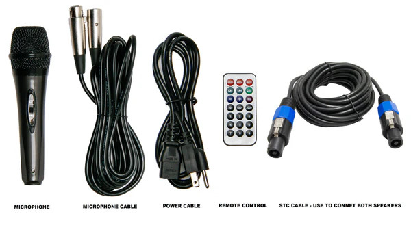 ALPHASONIC All-in-one 10" Powered 1000W PRO DJ Amplified Loud Speakers with Bluetooth USB SD Card AUX MP3 FM Radio PA System LED Lights Karaoke Mic Guitar Amp 2 Tripod Stands Cable and Microphone