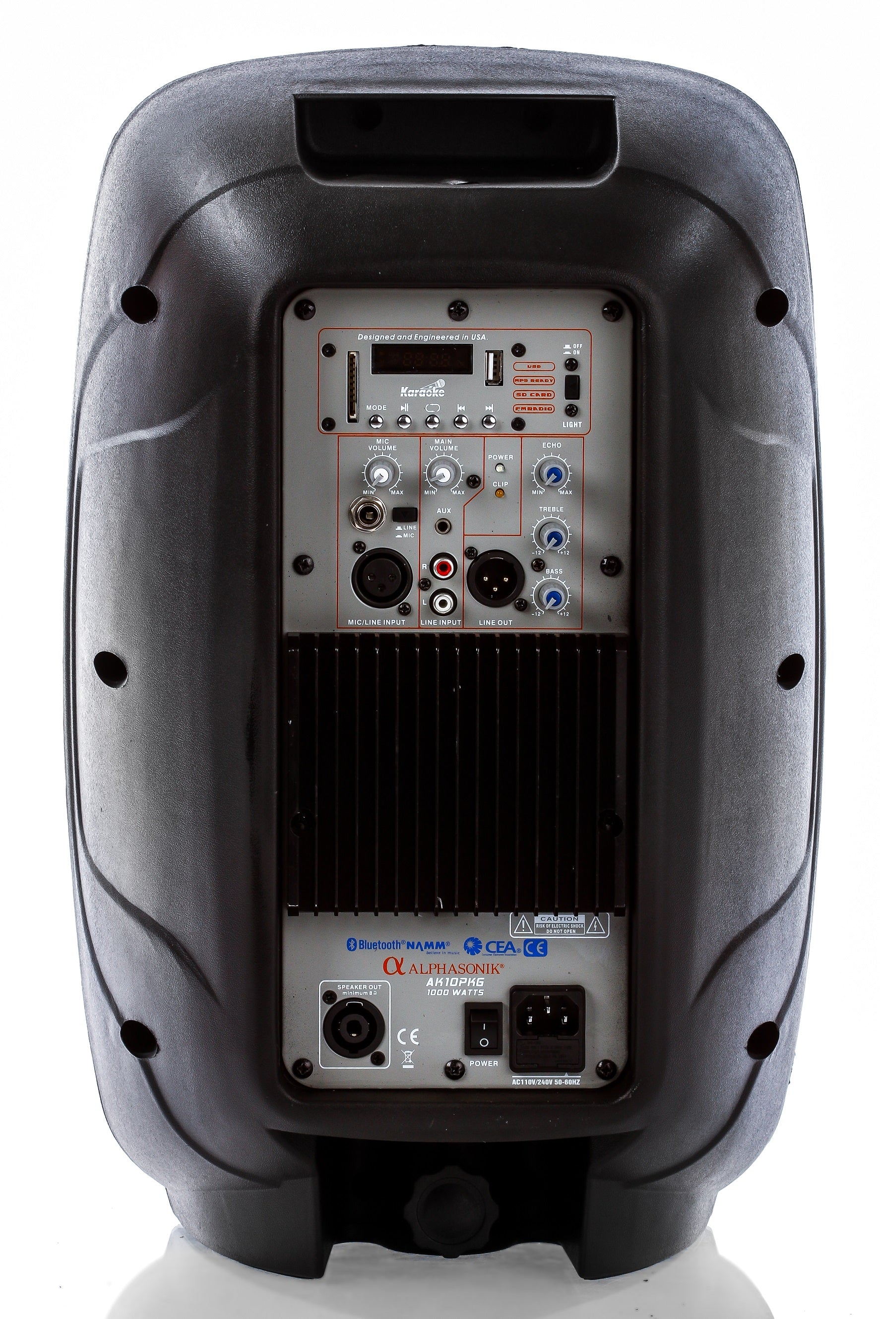 ALPHASONIC All-in-one 10" Powered 1000W PRO DJ Amplified Loud Speakers with Bluetooth USB SD Card AUX MP3 FM Radio PA System LED Lights Karaoke Mic Guitar Amp 2 Tripod Stands Cable and Microphone