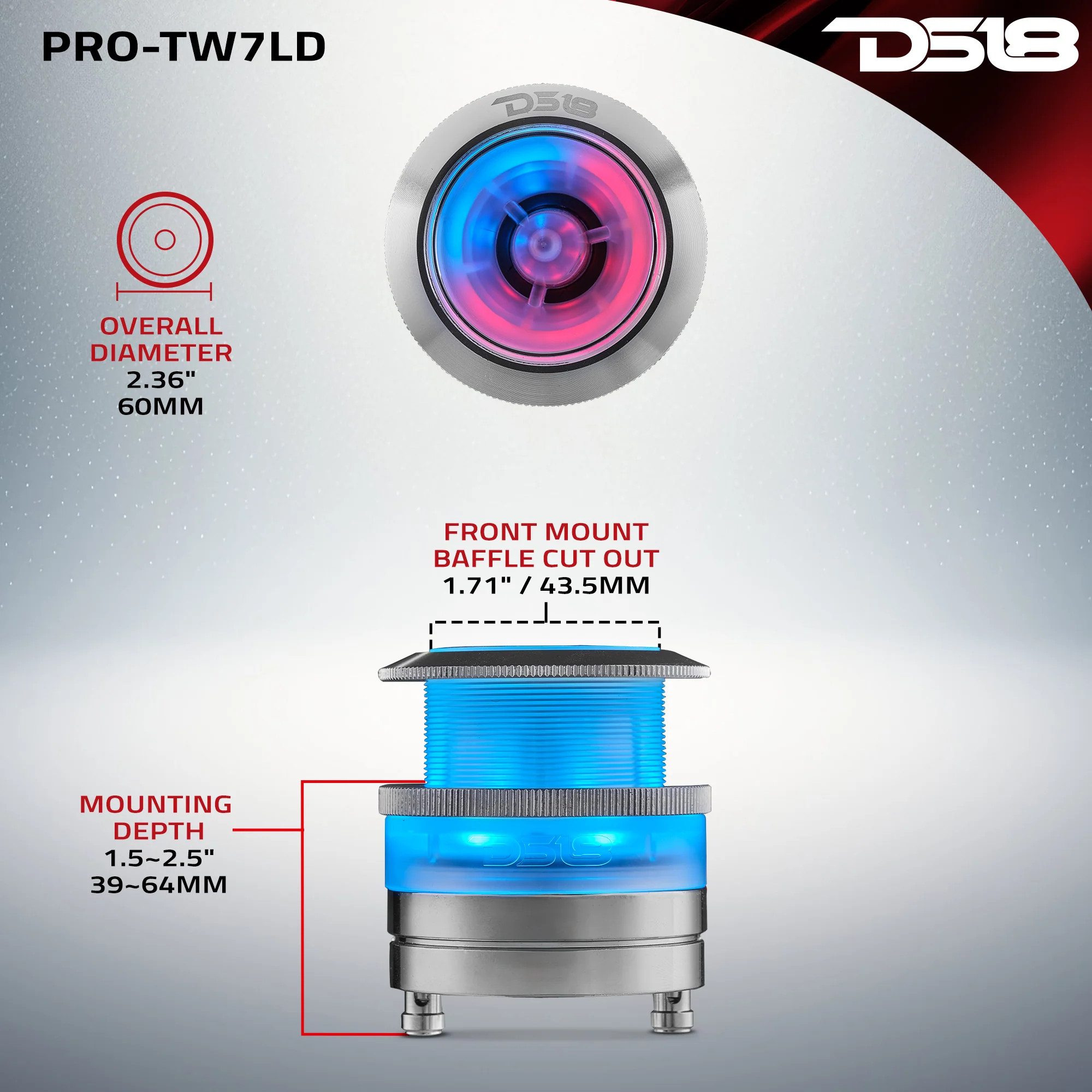 DS18 2.3" Neodymium Super Bullet Tweeter with 1" Aluminum Voice Coil & Digital LED Lights