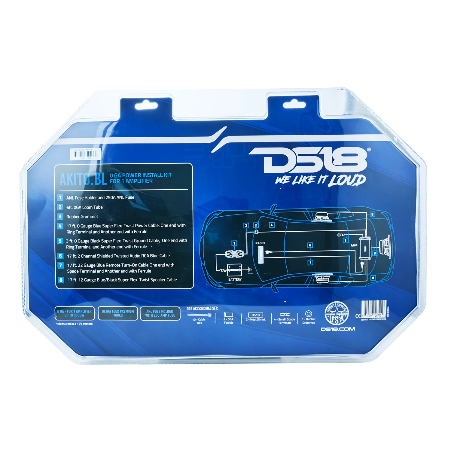 DS18 0GA BLUE AMPLIFIER WIRING KIT