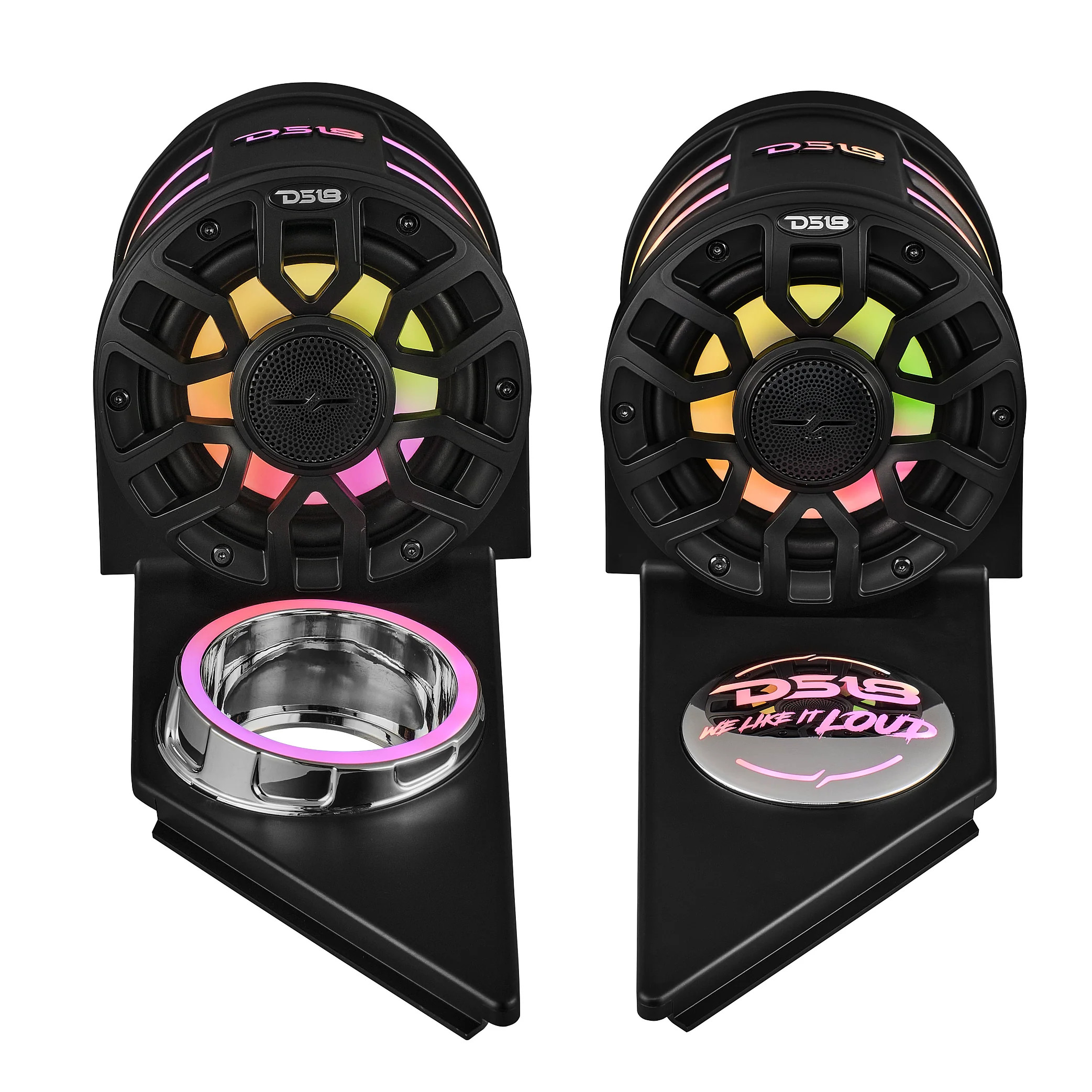 DS18 Polaris Slingshot Headrest Speaker Pods Loaded | 2 x NXL-IQ6/BK Speakers and Digital LED Lights | 2015 - Current