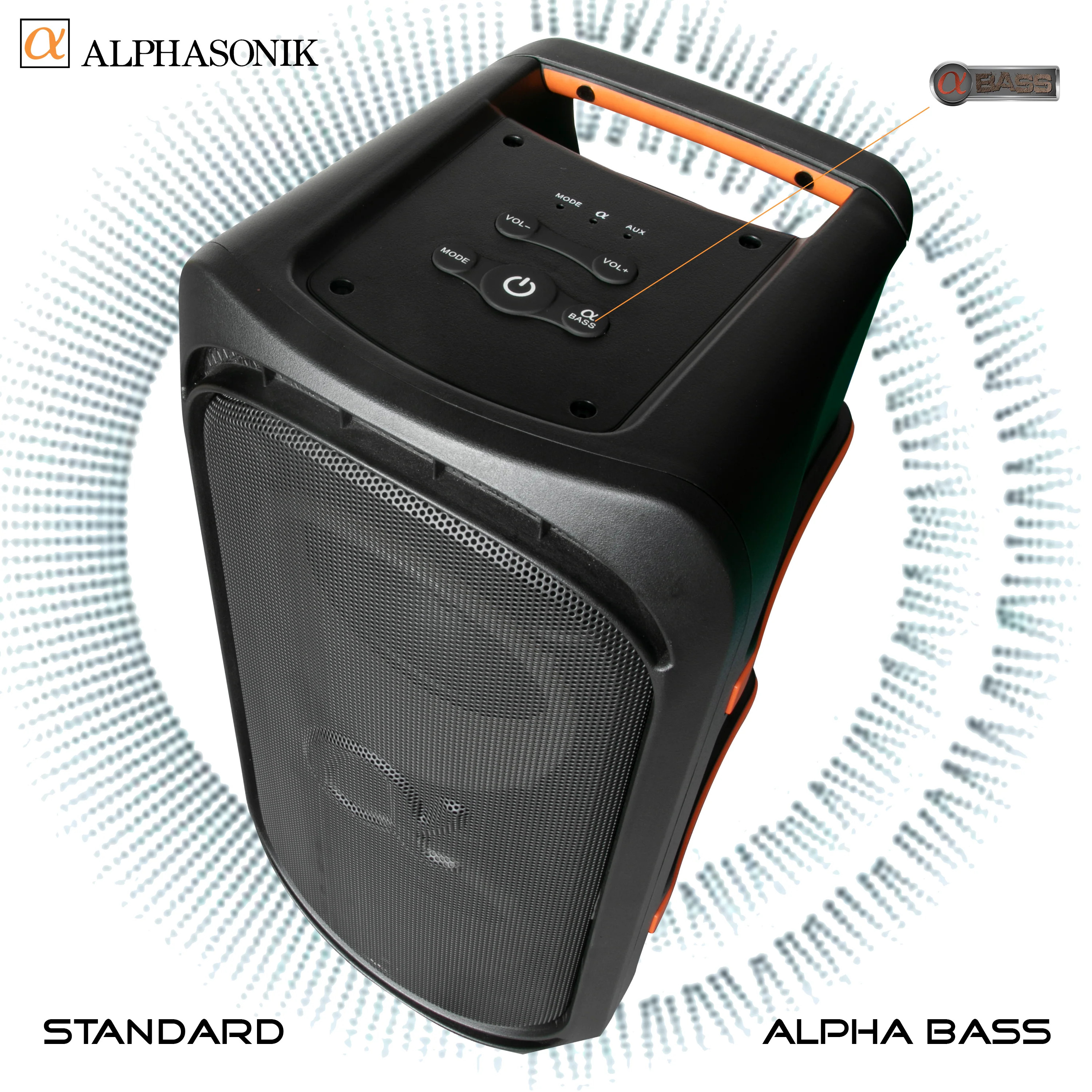 ALPHASONIK REAKTOR BLUETOOTH PORTABLE PARTY SPEAKER, RECHARGEABLE, MULTI COLOR LED LIGHTING, USB, AND SD - BLACK