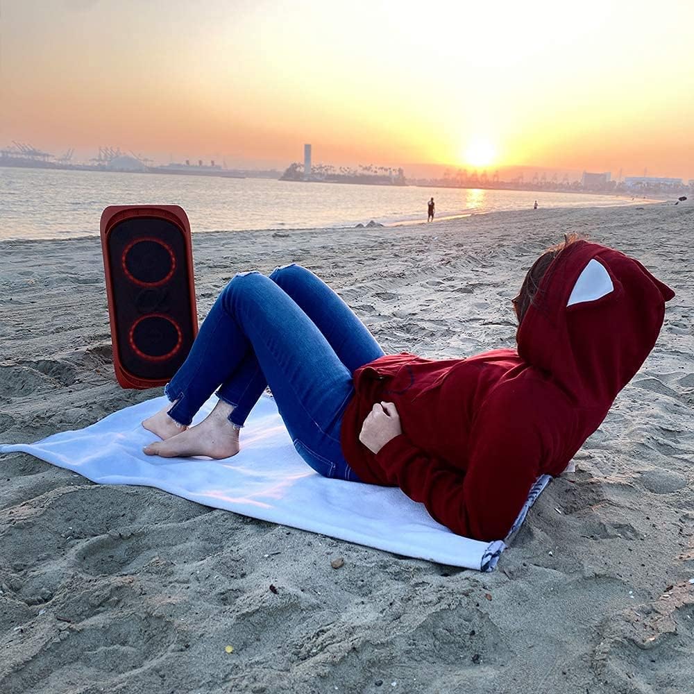 ALPHASONIK REAKTOR BLUETOOTH PORTABLE PARTY SPEAKER, RECHARGEABLE, MULTI COLOR LED LIGHTING, USB, AND SD - RED