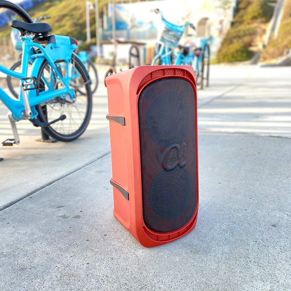 ALPHASONIK REAKTOR BLUETOOTH PORTABLE PARTY SPEAKER, RECHARGEABLE, MULTI COLOR LED LIGHTING, USB, AND SD - RED