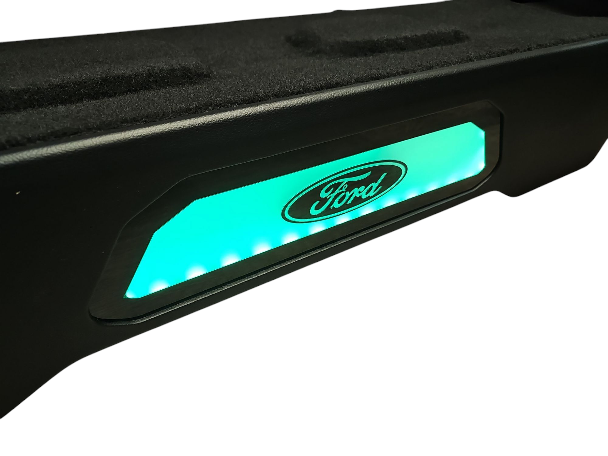 BASS-MAXX LEVEL 4 PRO SERIES FORD 150 2009-2024, SUPER DUTY 2017-2024 TRUCK CREW CAB - ROUNDED CORNERS, VINYL WRAPPED WITH DURABLE CARPET TOP AND BOTTOM, ACRYLIC INSERTS, CHASING LED LIGHTING BUILT IN - SEALED - BLACK VINYL