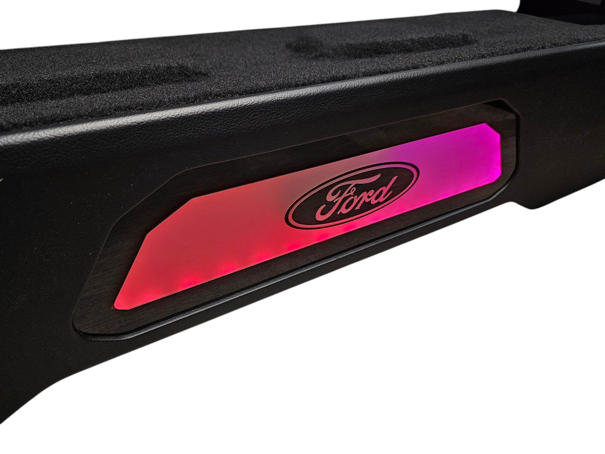 BASS-MAXX LEVEL 4 PRO SERIES FORD 150 2009-2024, SUPER DUTY 2017-2024 TRUCK CREW CAB - ROUNDED CORNERS, VINYL WRAPPED WITH DURABLE CARPET TOP AND BOTTOM, ACRYLIC INSERTS, CHASING LED LIGHTING BUILT IN - SEALED - BLACK VINYL