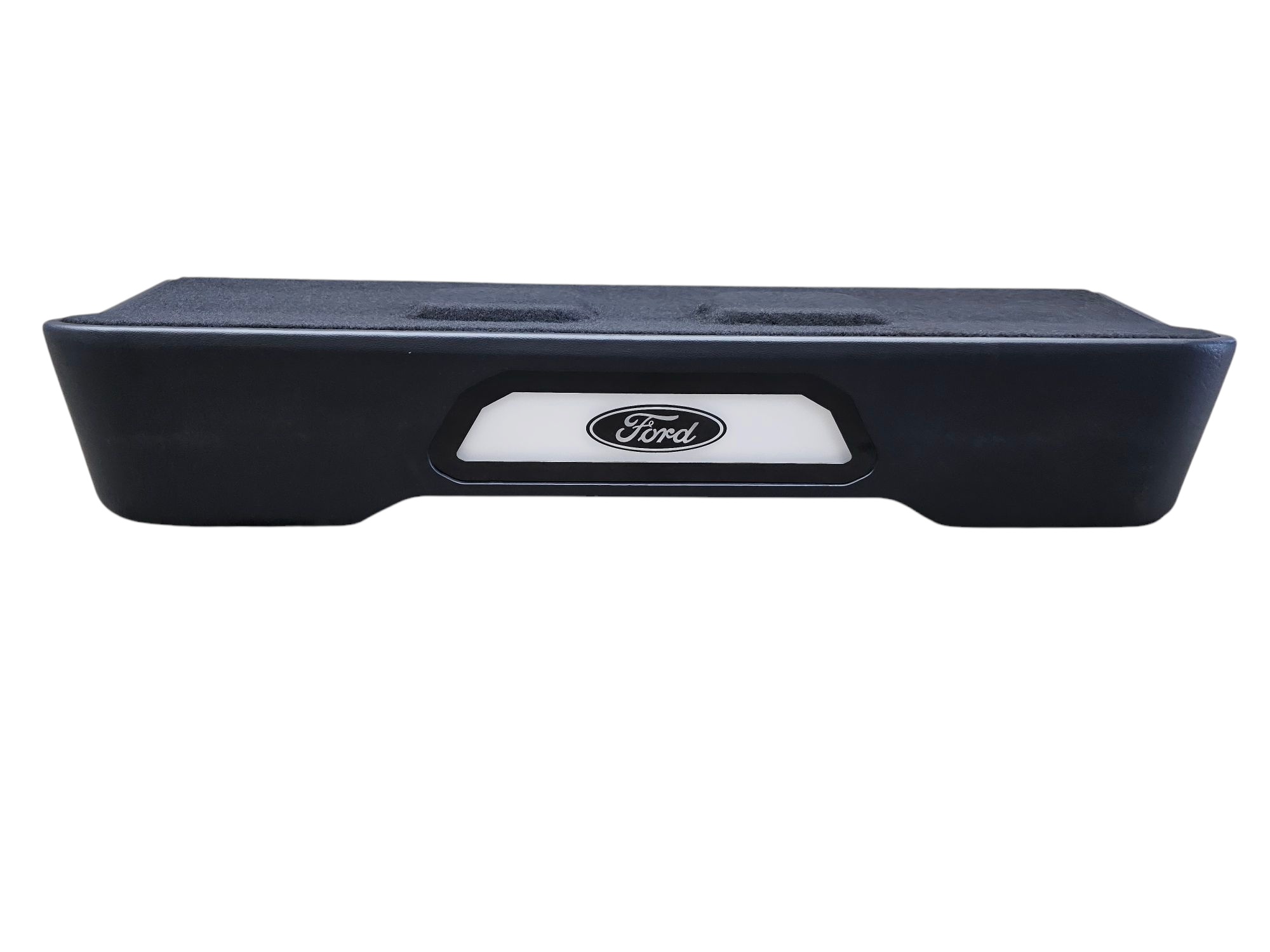 BASS-MAXX LEVEL 4 PRO SERIES FORD 150 2009-2024, SUPER DUTY 2017-2024 TRUCK CREW CAB - ROUNDED CORNERS, VINYL WRAPPED WITH DURABLE CARPET TOP AND BOTTOM, ACRYLIC INSERTS, CHASING LED LIGHTING BUILT IN - SEALED - BLACK VINYL - FORD LOGO