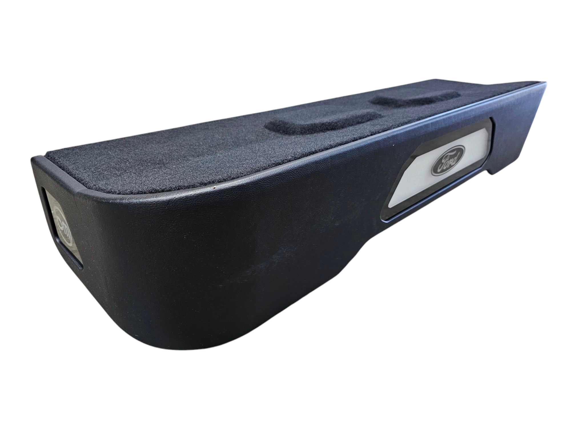 BASS-MAXX LEVEL 4 PRO SERIES FORD 150 2009-2024, SUPER DUTY 2017-2024 TRUCK CREW CAB - ROUNDED CORNERS, VINYL WRAPPED WITH DURABLE CARPET TOP AND BOTTOM, ACRYLIC INSERTS, CHASING LED LIGHTING BUILT IN - SEALED - BLACK VINYL - FORD LOGO