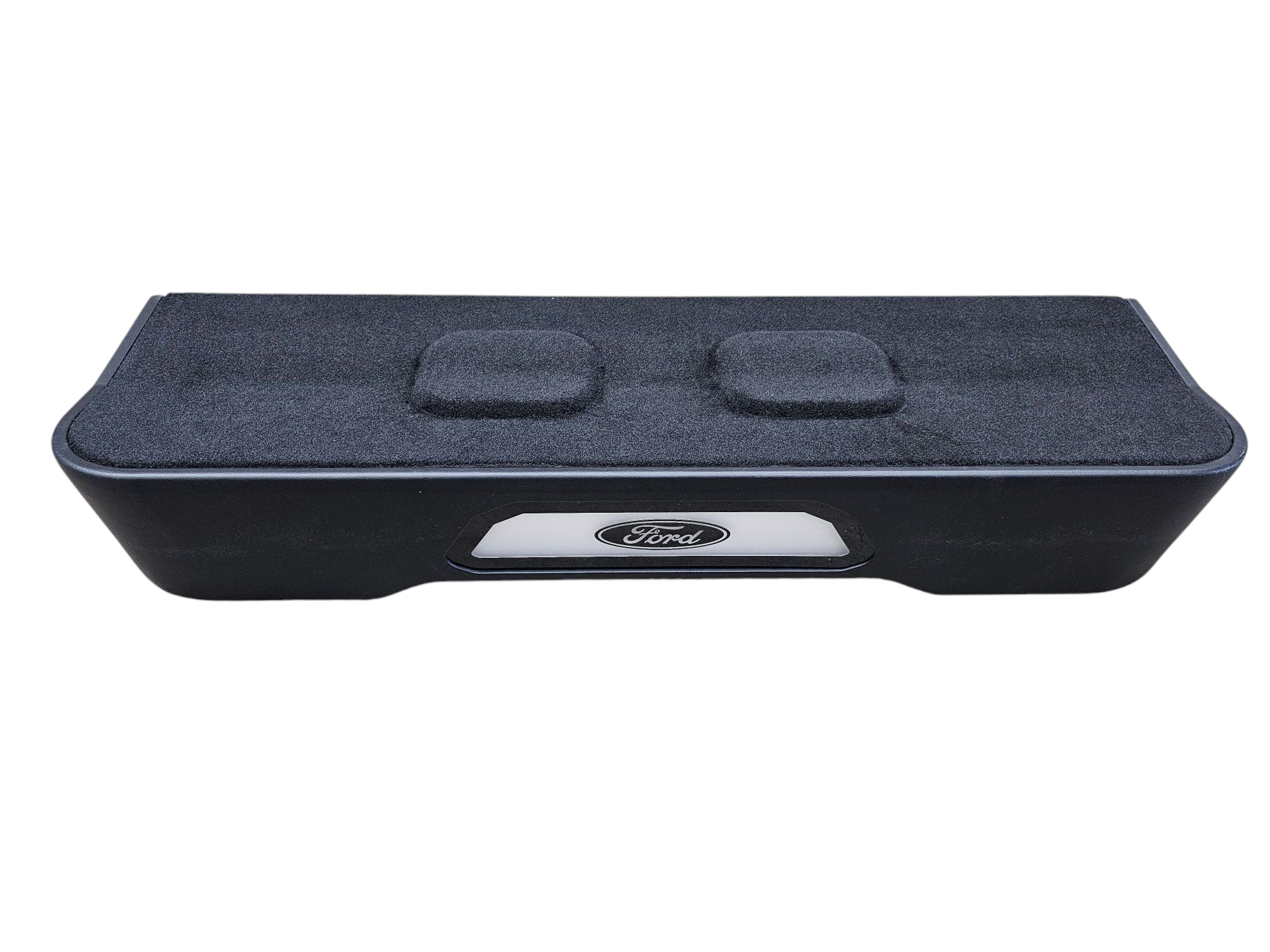 BASS-MAXX LEVEL 4 PRO SERIES FORD 150 2009-2024, SUPER DUTY 2017-2024 TRUCK CREW CAB - ROUNDED CORNERS, VINYL WRAPPED WITH DURABLE CARPET TOP AND BOTTOM, ACRYLIC INSERTS, CHASING LED LIGHTING BUILT IN - SEALED - BLACK VINYL - FORD LOGO