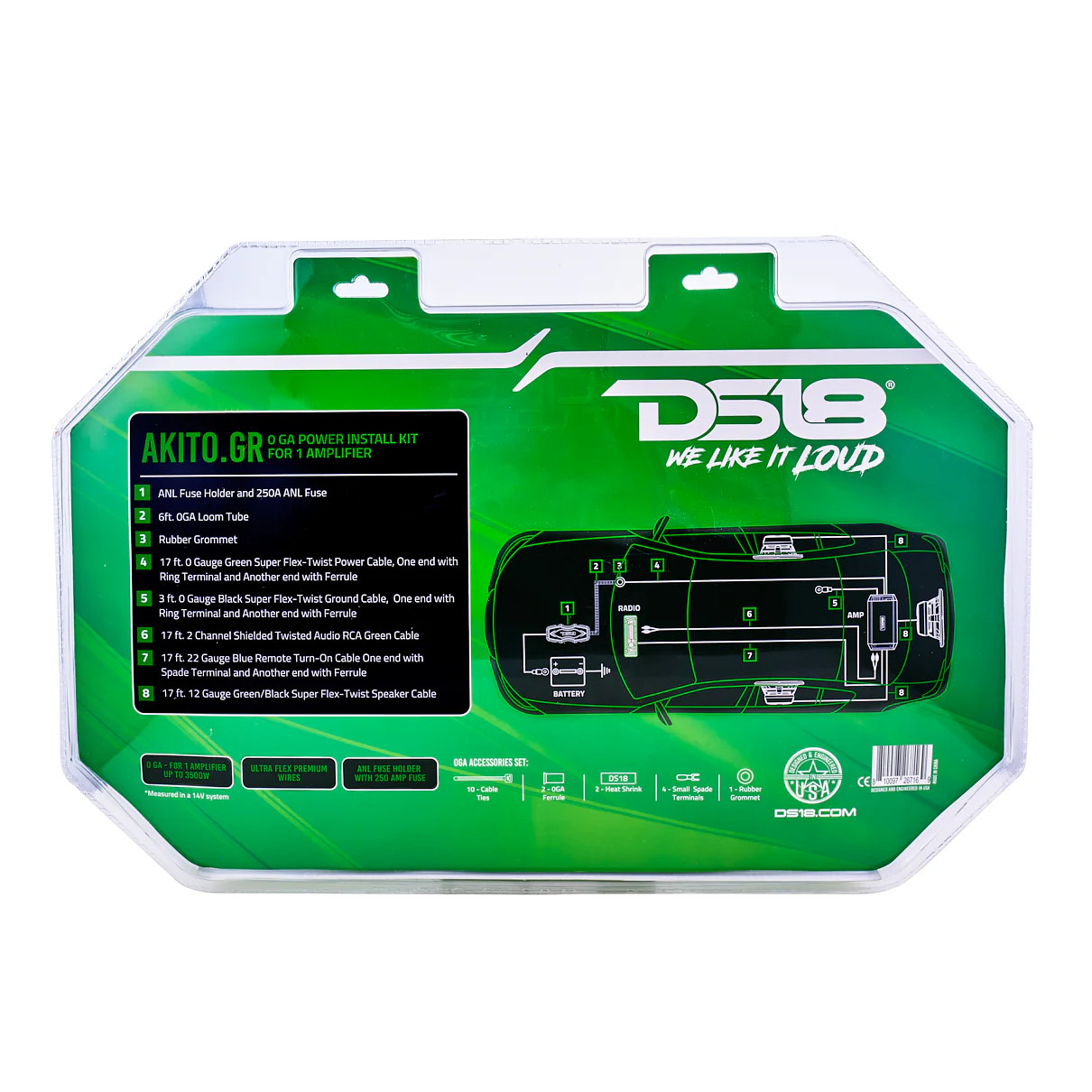 DS18 0GA GREEN AMPLIFIER WIRING KIT