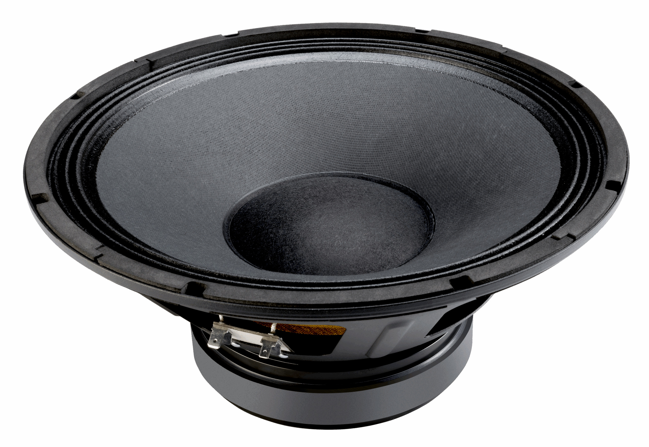 12-inch pressed steel chassis, ferrite magnet mid/bass driver