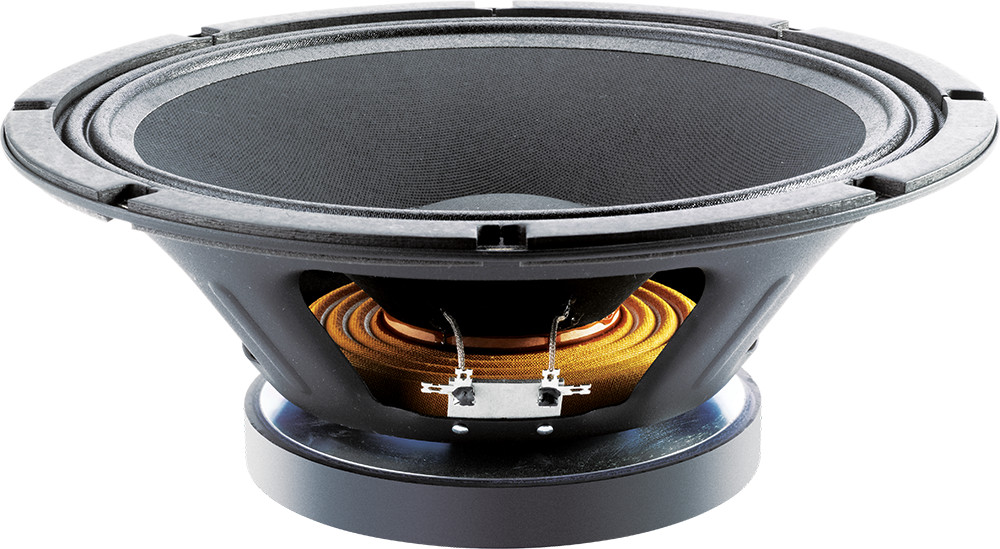 12-inch pressed steel chassis, ferrite magnet bass/mid driver