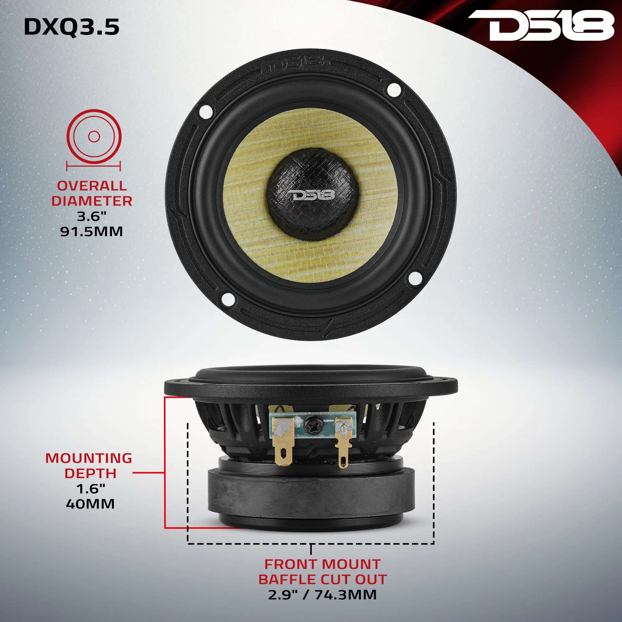 DS18 HIGH FIDELITY SOUND QUALITY DXQ 3.5" SPEAKER WITH YELLOW STRAW AND COMPOSITE FOAM CONE - 60 WATTS RMS - PAIR DS18 HIGH FIDELITY SOUND QUALITY DXQ 3.5" SPEAKER WITH YELLOW STRAW AND COMPOSITE FOAM CONE - 60 WATTS RMS - PAIR