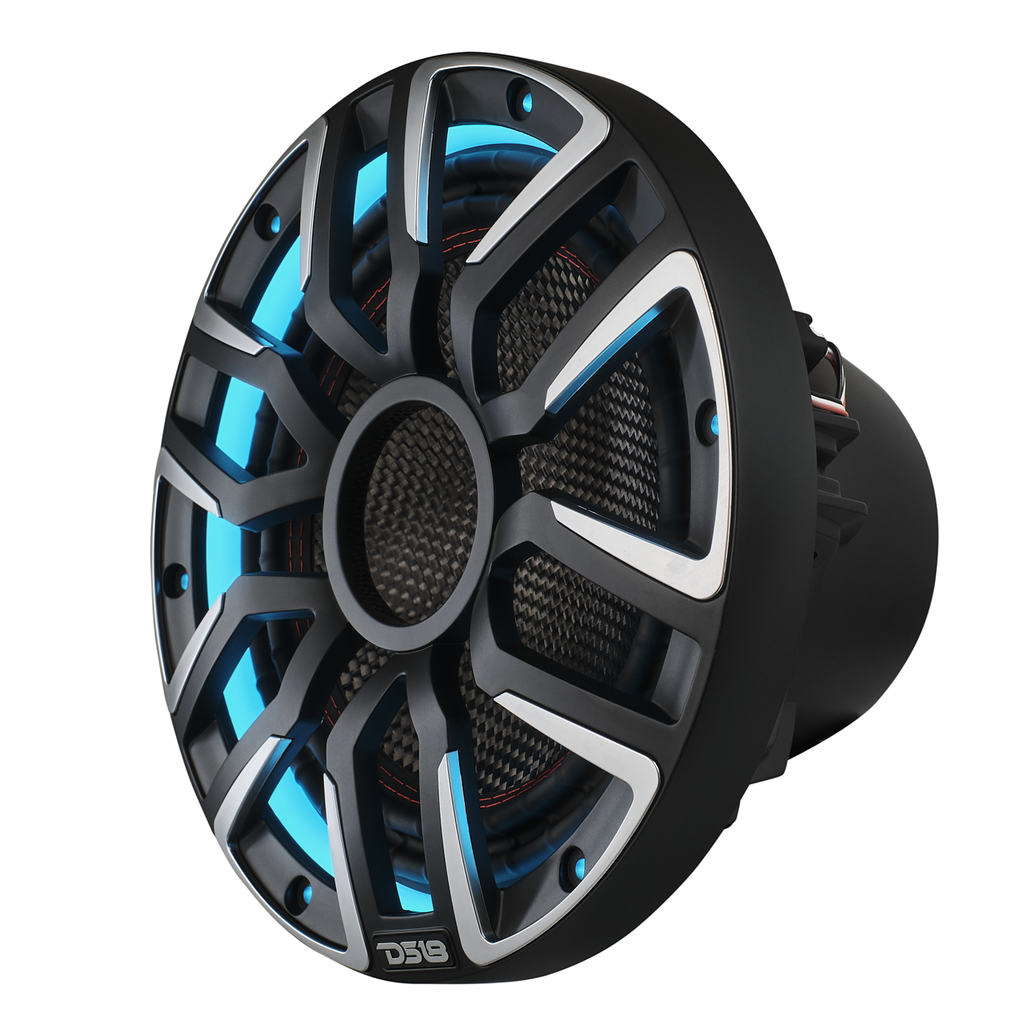 NEODYMIUM CARBON FIBER MARINE SUBWOOFERS WITH DIGITAL LED LIGHTS AND SILICONE COVERS - 10" | IP65 Rating | 600 RMS | 3" SVC 4ohm | Black