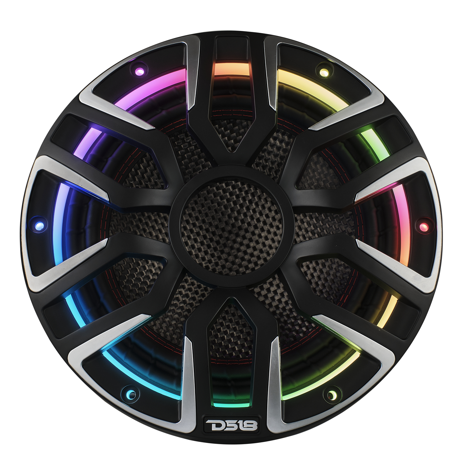 NEODYMIUM CARBON FIBER MARINE SUBWOOFERS WITH DIGITAL LED LIGHTS AND SILICONE COVERS - 10" | IP65 Rating | 600 RMS | 3" SVC 4ohm | Black