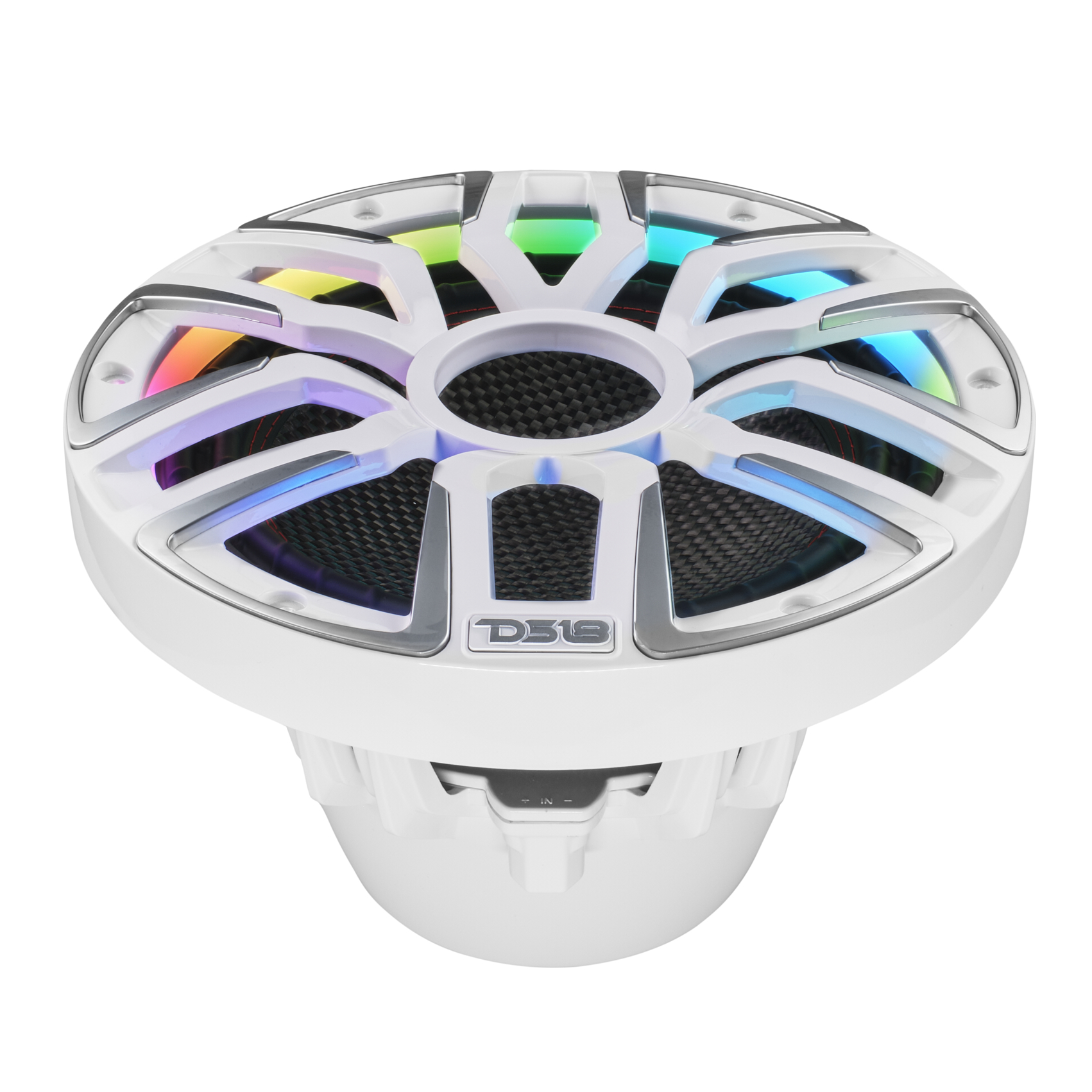 NEODYMIUM CARBON FIBER MARINE SUBWOOFERS WITH DIGITAL LED LIGHTS AND SILICONE COVERS - 10" | IP65 Rating | 600 RMS | 3" SVC 4Ohm | White