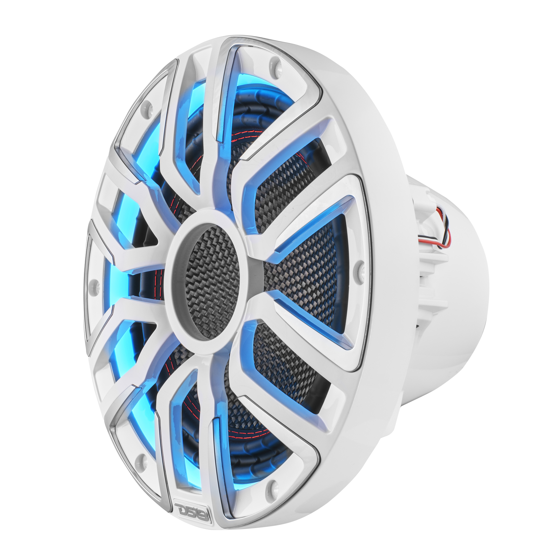 NEODYMIUM CARBON FIBER MARINE SUBWOOFERS WITH DIGITAL LED LIGHTS AND SILICONE COVERS - 10" | IP65 Rating | 600 RMS | 3" SVC 4Ohm | White