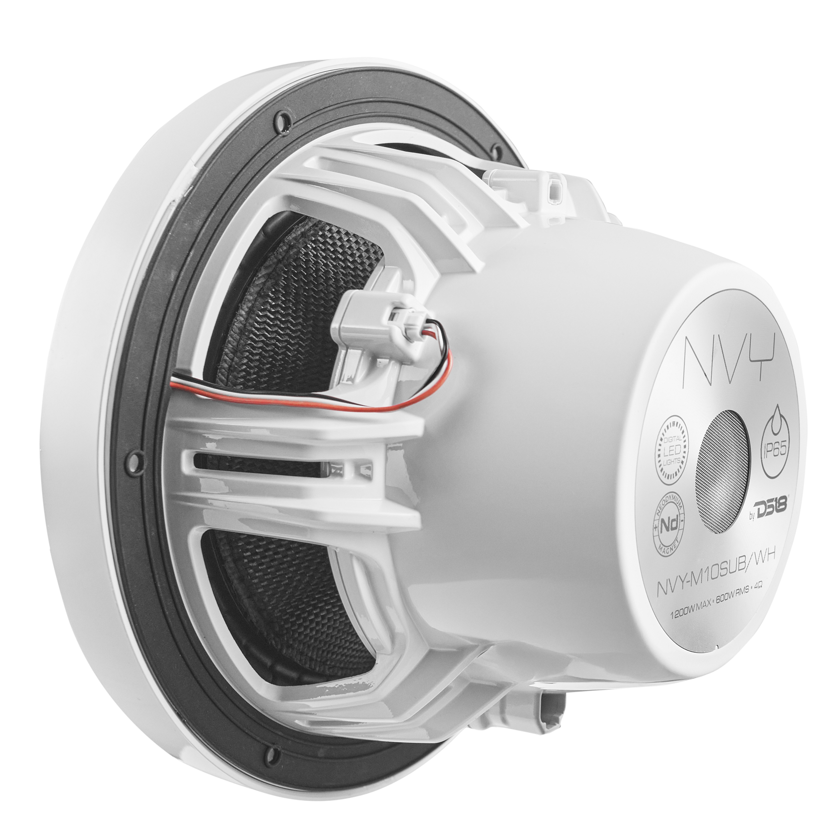 NEODYMIUM CARBON FIBER MARINE SUBWOOFERS WITH DIGITAL LED LIGHTS AND SILICONE COVERS - 10" | IP65 Rating | 600 RMS | 3" SVC 4Ohm | White