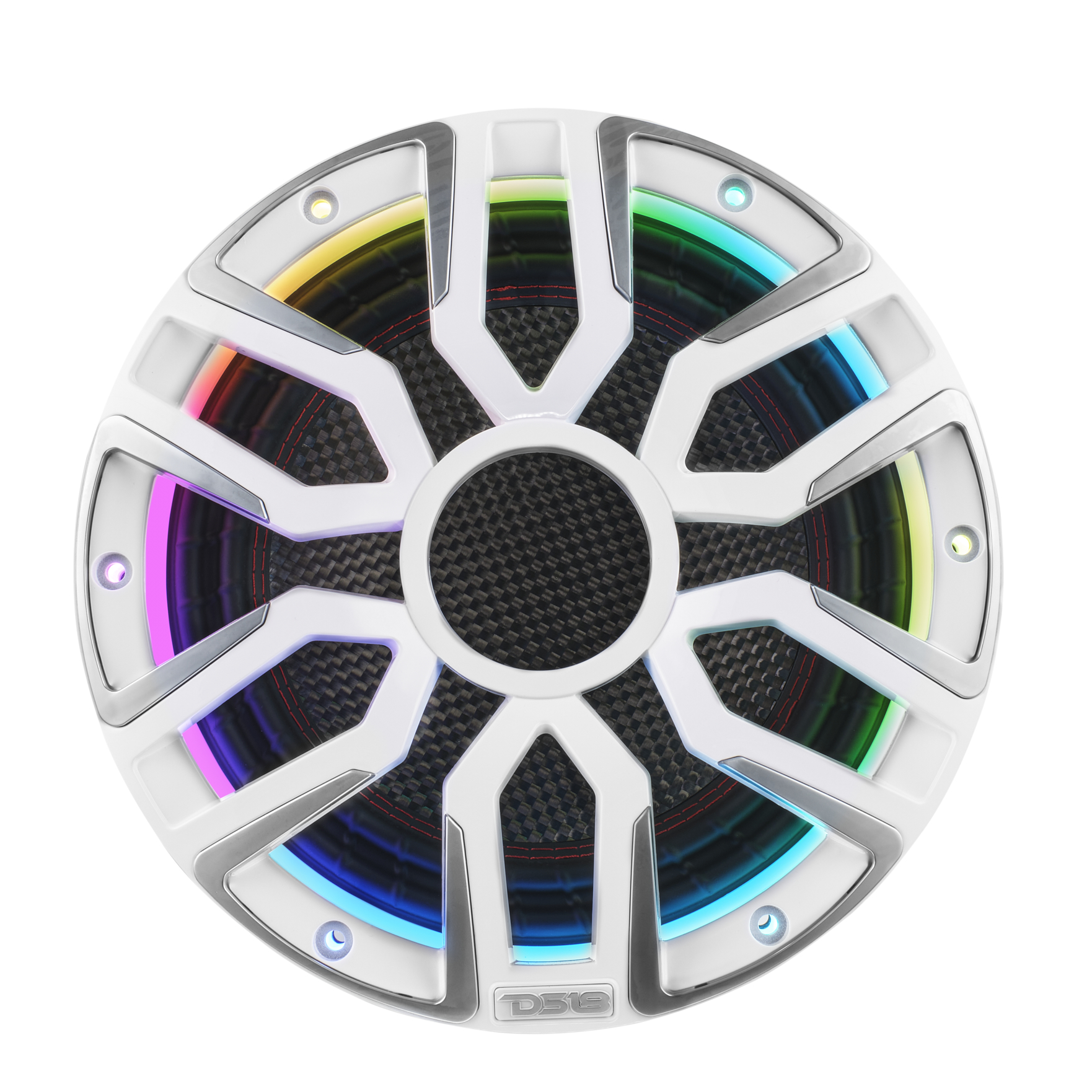 NEODYMIUM CARBON FIBER MARINE SUBWOOFERS WITH DIGITAL LED LIGHTS AND SILICONE COVERS - 10" | IP65 Rating | 600 RMS | 3" SVC 4Ohm | White