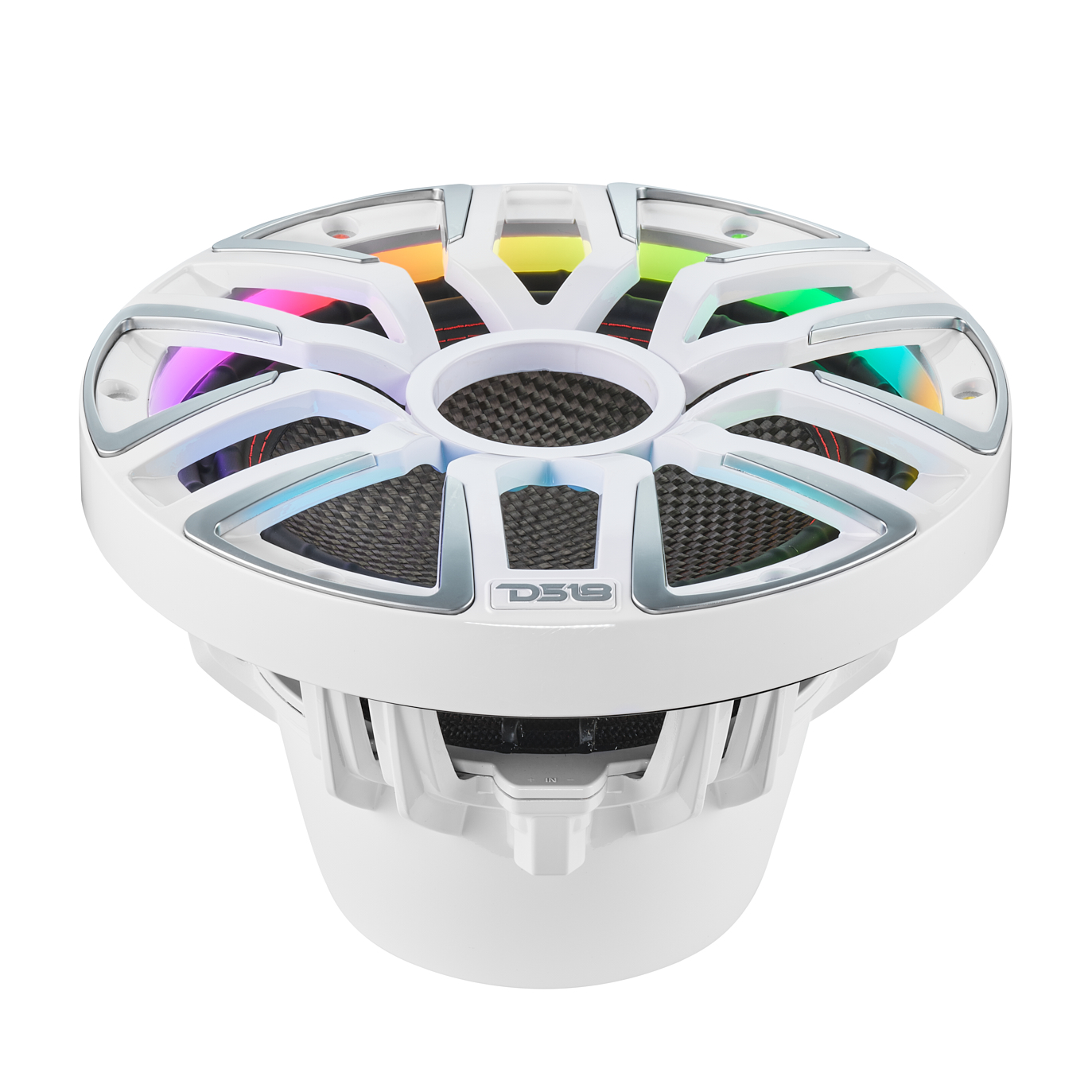 NEODYMIUM CARBON FIBER MARINE SUBWOOFERS WITH DIGITAL LED LIGHTS AND SILICONE COVERS - 12" | IP65 Rating | 800 RMS | 3" SVC 4Ohm | White