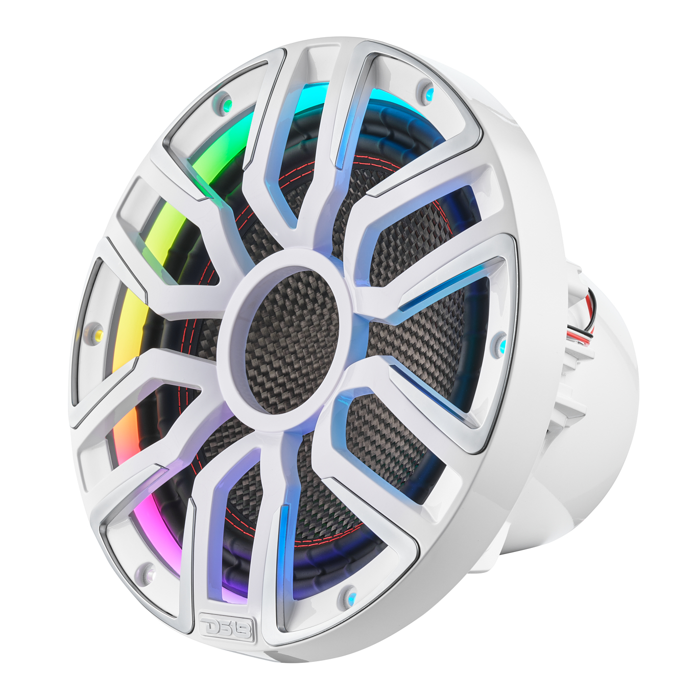 NEODYMIUM CARBON FIBER MARINE SUBWOOFERS WITH DIGITAL LED LIGHTS AND SILICONE COVERS - 12" | IP65 Rating | 800 RMS | 3" SVC 4Ohm | White