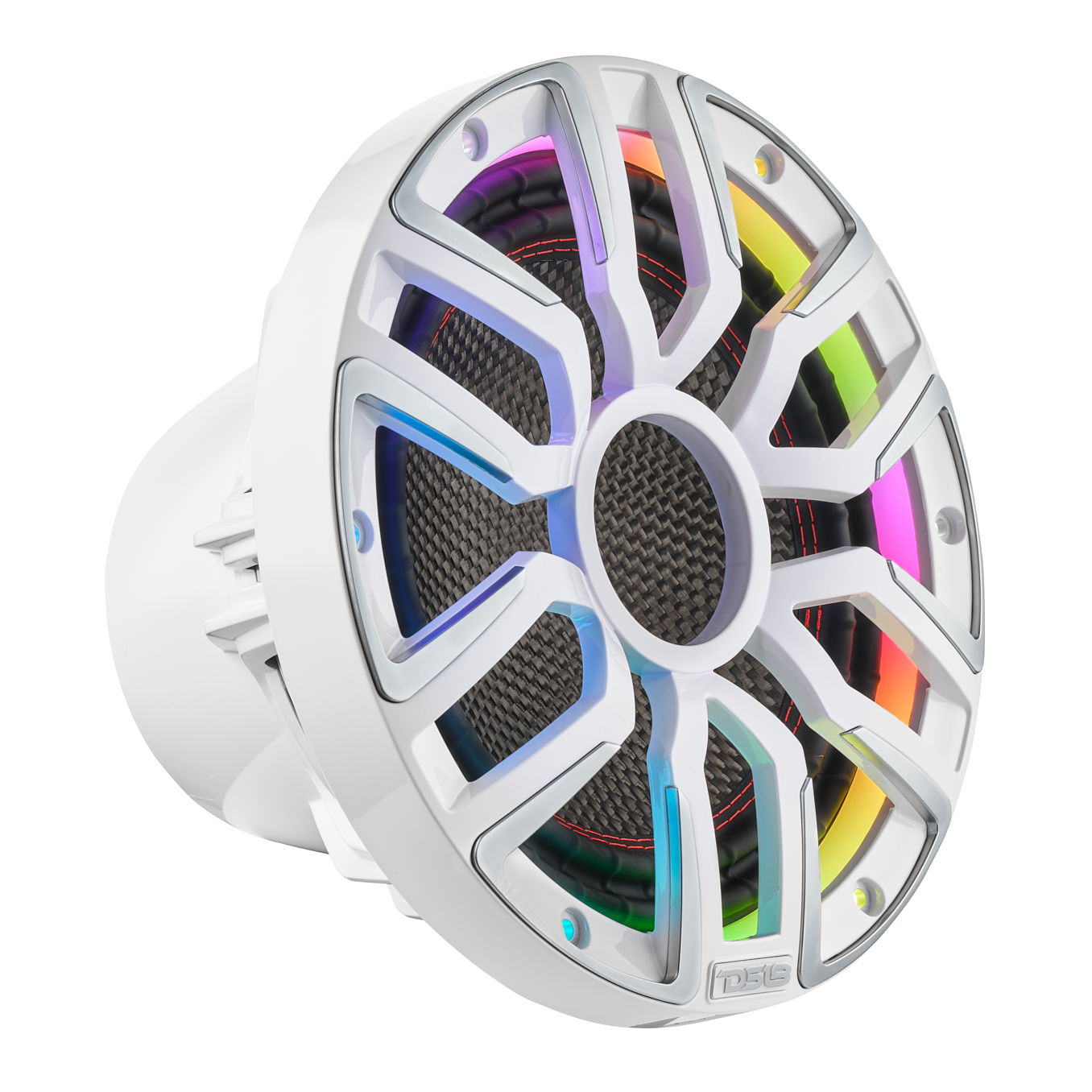 NEODYMIUM CARBON FIBER MARINE SUBWOOFERS WITH DIGITAL LED LIGHTS AND SILICONE COVERS - 12" | IP65 Rating | 800 RMS | 3" SVC 4Ohm | White