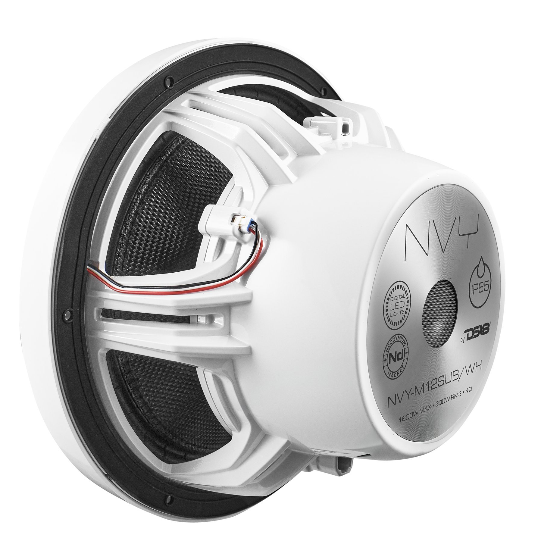 NEODYMIUM CARBON FIBER MARINE SUBWOOFERS WITH DIGITAL LED LIGHTS AND SILICONE COVERS - 12" | IP65 Rating | 800 RMS | 3" SVC 4Ohm | White