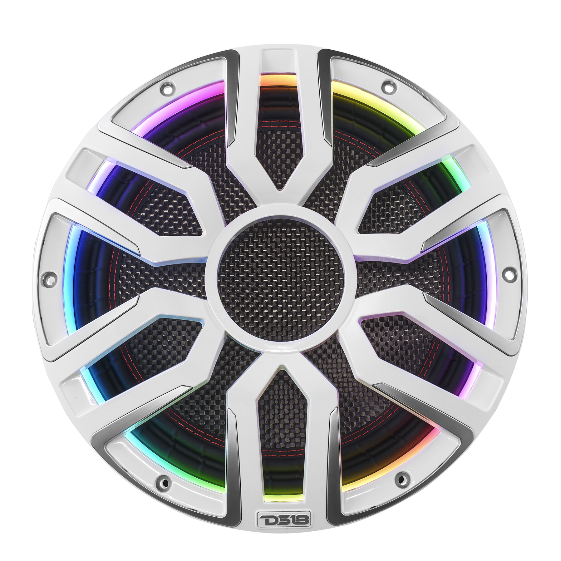 NEODYMIUM CARBON FIBER MARINE SUBWOOFERS WITH DIGITAL LED LIGHTS AND SILICONE COVERS - 12" | IP65 Rating | 800 RMS | 3" SVC 4Ohm | White