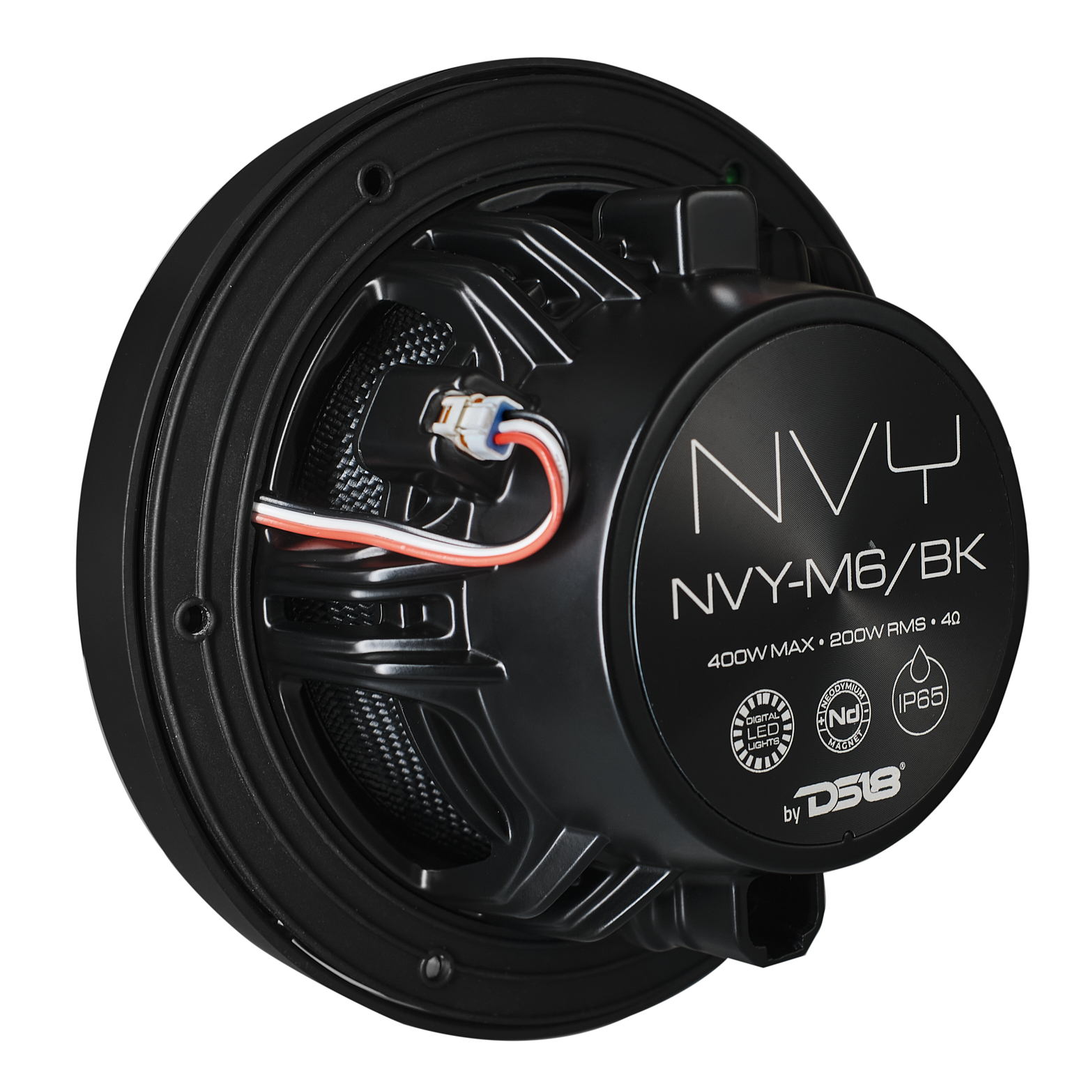 NEODYMIUM KEVLAR COAXIAL MARINE SPEAKERS WITH FLOATING BULLET TWEETER, DIGITAL LED LIGHTS AND SILICONE COVERS - 6.5" | 2-Way | IP65 Rating | 200 Watts RMS | 4Ohm | Black