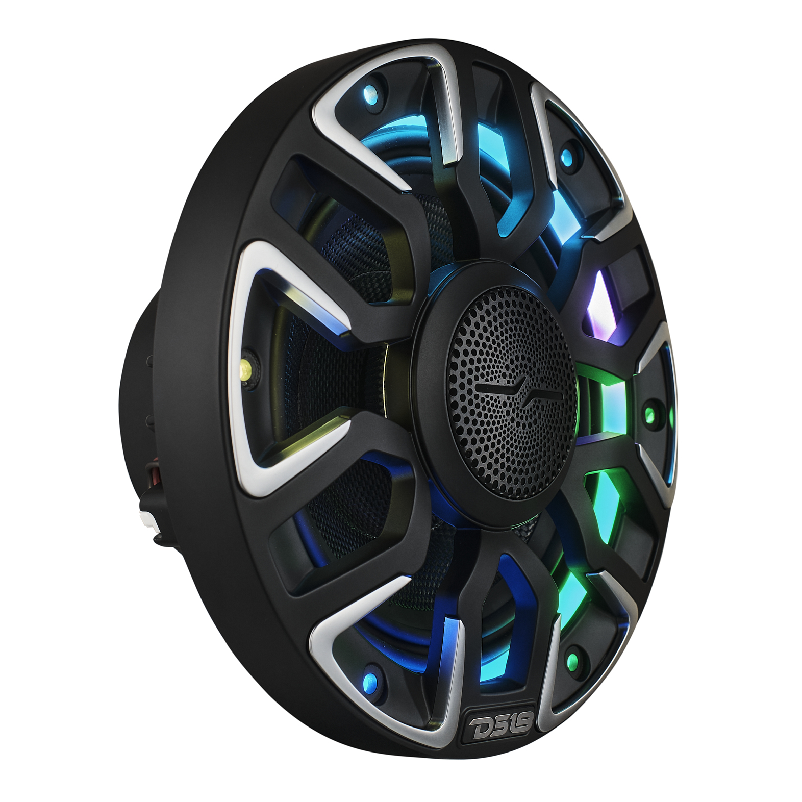 NEODYMIUM KEVLAR COAXIAL MARINE SPEAKERS WITH FLOATING BULLET TWEETER, DIGITAL LED LIGHTS AND SILICONE COVERS - 6.5" | 2-Way | IP65 Rating | 200 Watts RMS | 4Ohm | Black