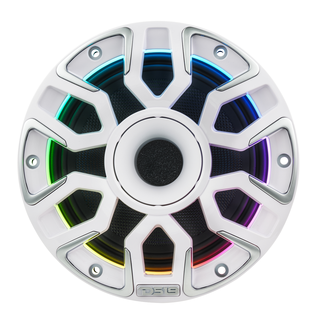 NEODYMIUM KEVLAR COAXIAL MARINE SPEAKERS WITH BUILT IN DRIVER, DIGITAL LED LIGHTS AND SILICONE COVERS - 6.5" | 2-Way | IP65 Rating | 200 Watts RMS | 4Ohm | White