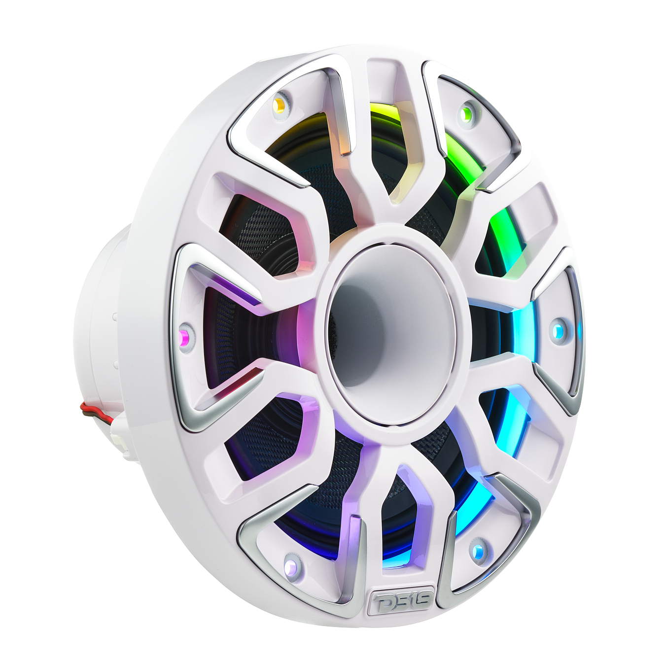 NEODYMIUM KEVLAR COAXIAL MARINE SPEAKERS WITH BUILT IN DRIVER, DIGITAL LED LIGHTS AND SILICONE COVERS - 6.5" | 2-Way | IP65 Rating | 200 Watts RMS | 4Ohm | White