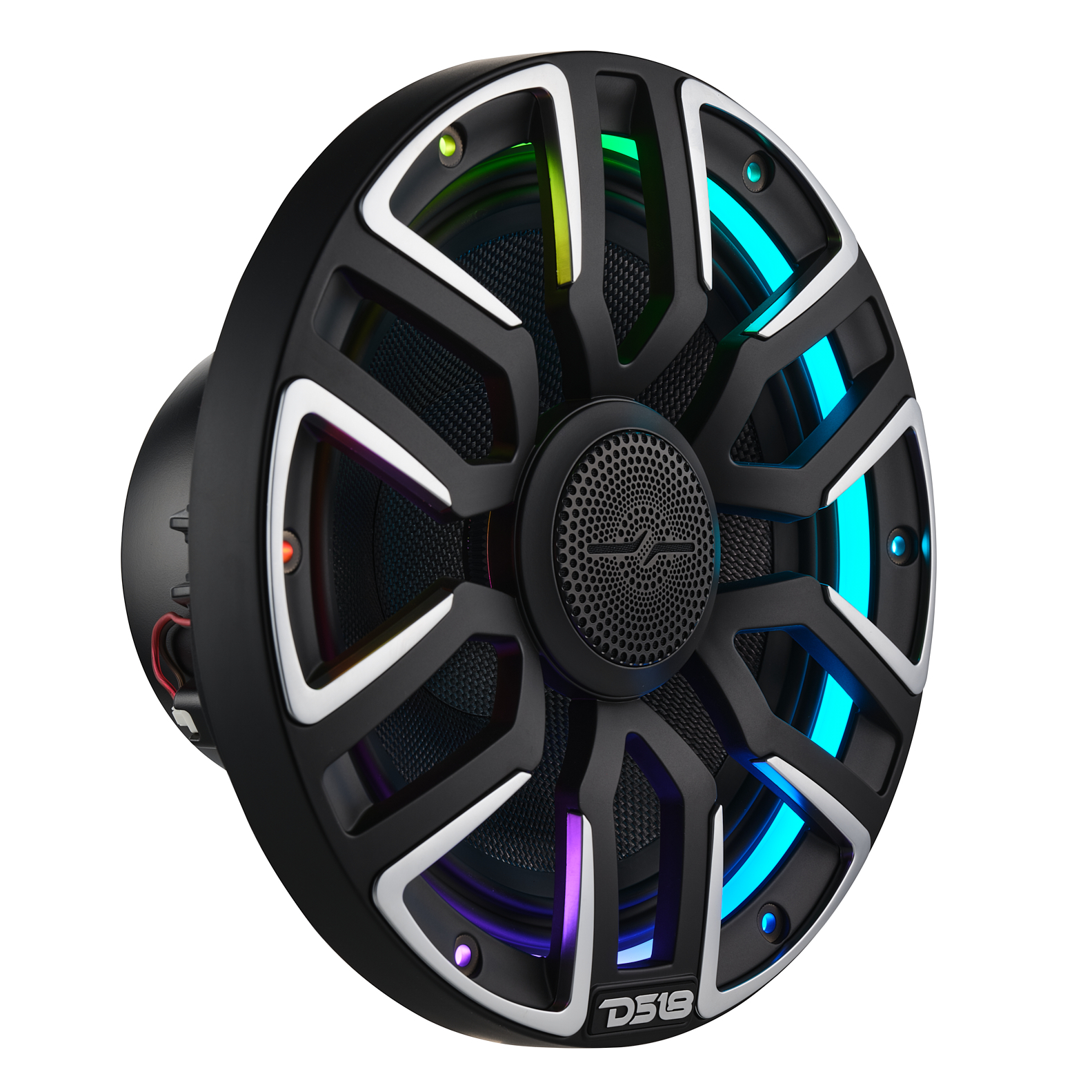 NEODYMIUM KEVLAR COAXIAL MARINE SPEAKERS WITH FLOATING BULLET TWEETER, DIGITAL LED LIGHTS AND SILICONE COVERS - 8" | 2-Way | IP65 Rating | 200 Watts RMS | 4Ohm | Black