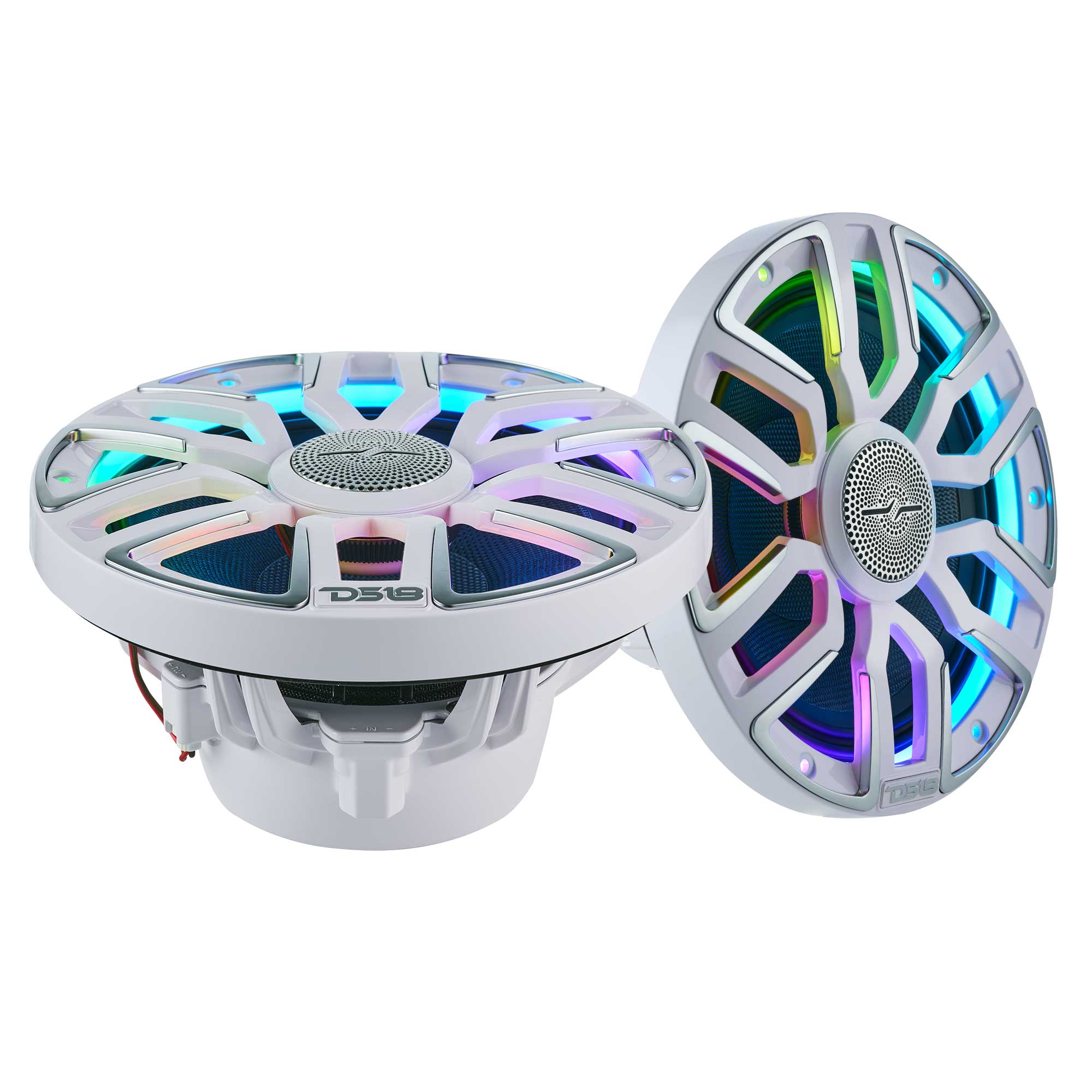 NEODYMIUM KEVLAR COAXIAL MARINE SPEAKERS WITH FLOATING BULLET TWEETER, DIGITAL LED LIGHTS AND SILICONE COVERS - 8"| 2-Way | IP65 Rating | 200 Watts RMS | 4Ohm | White