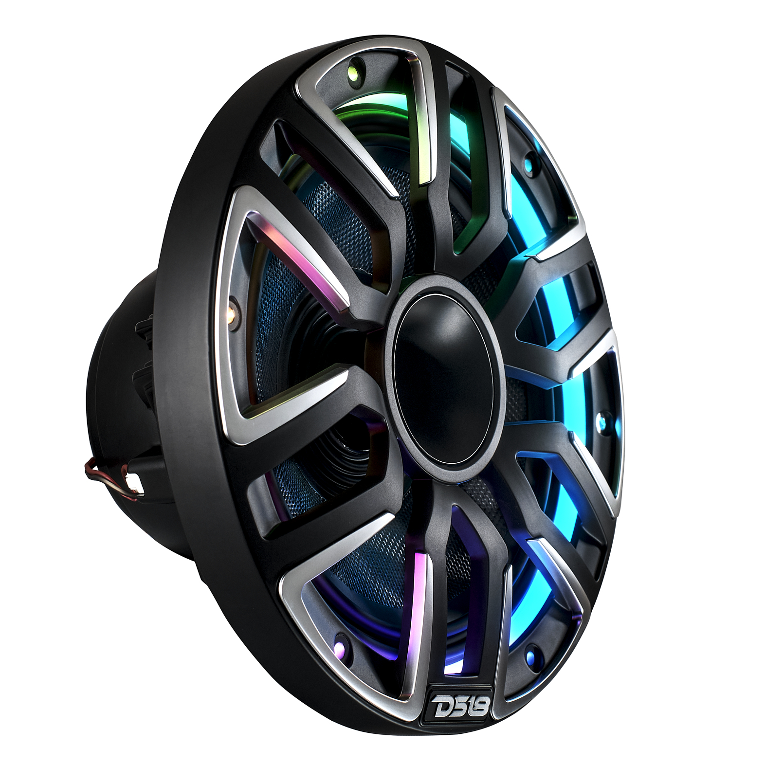 NEODYMIUM KEVLAR COAXIAL MARINE SPEAKERS WITH BUILT IN DRIVER, DIGITAL LED LIGHTS AND SILICONE COVERS - 8" | 2-Way | IP65 Rating | 200 Watts RMS | 4Ohm | Black