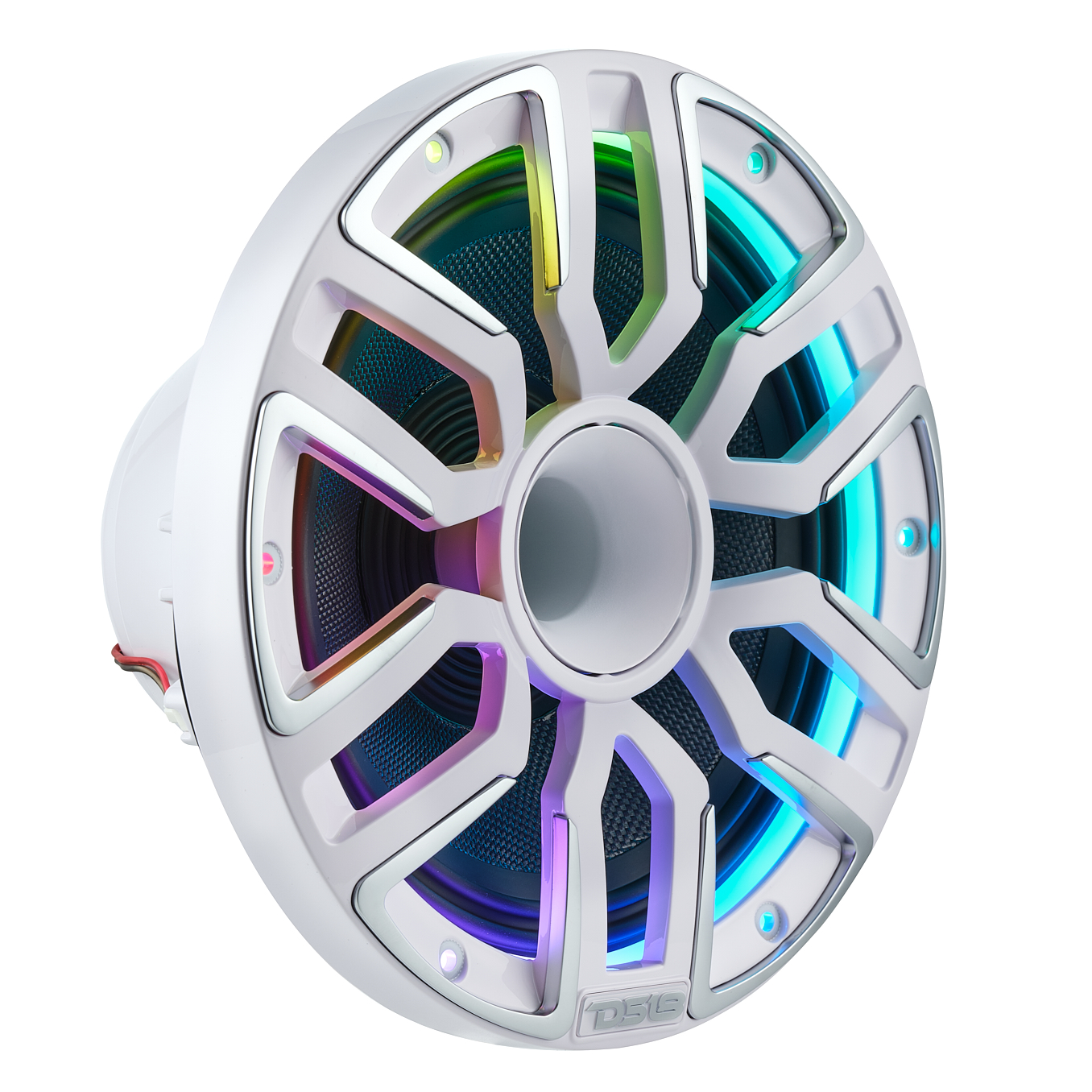 NEODYMIUM KEVLAR COAXIAL MARINE SPEAKERS WITH BUILT IN DRIVER, DIGITAL LED LIGHTS AND SILICONE COVERS - 8" | 2-Way | IP65 Rating | 200 Watts RMS | 4Ohm | White