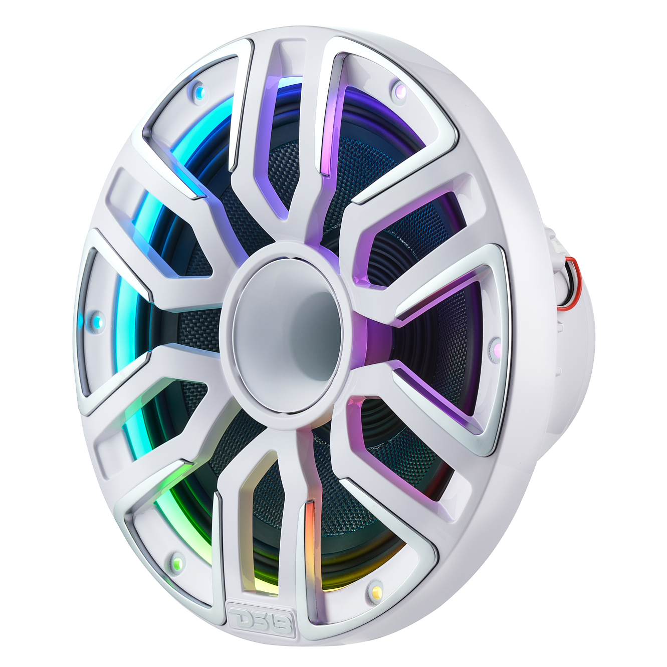 NEODYMIUM KEVLAR COAXIAL MARINE SPEAKERS WITH BUILT IN DRIVER, DIGITAL LED LIGHTS AND SILICONE COVERS - 8" | 2-Way | IP65 Rating | 200 Watts RMS | 4Ohm | White