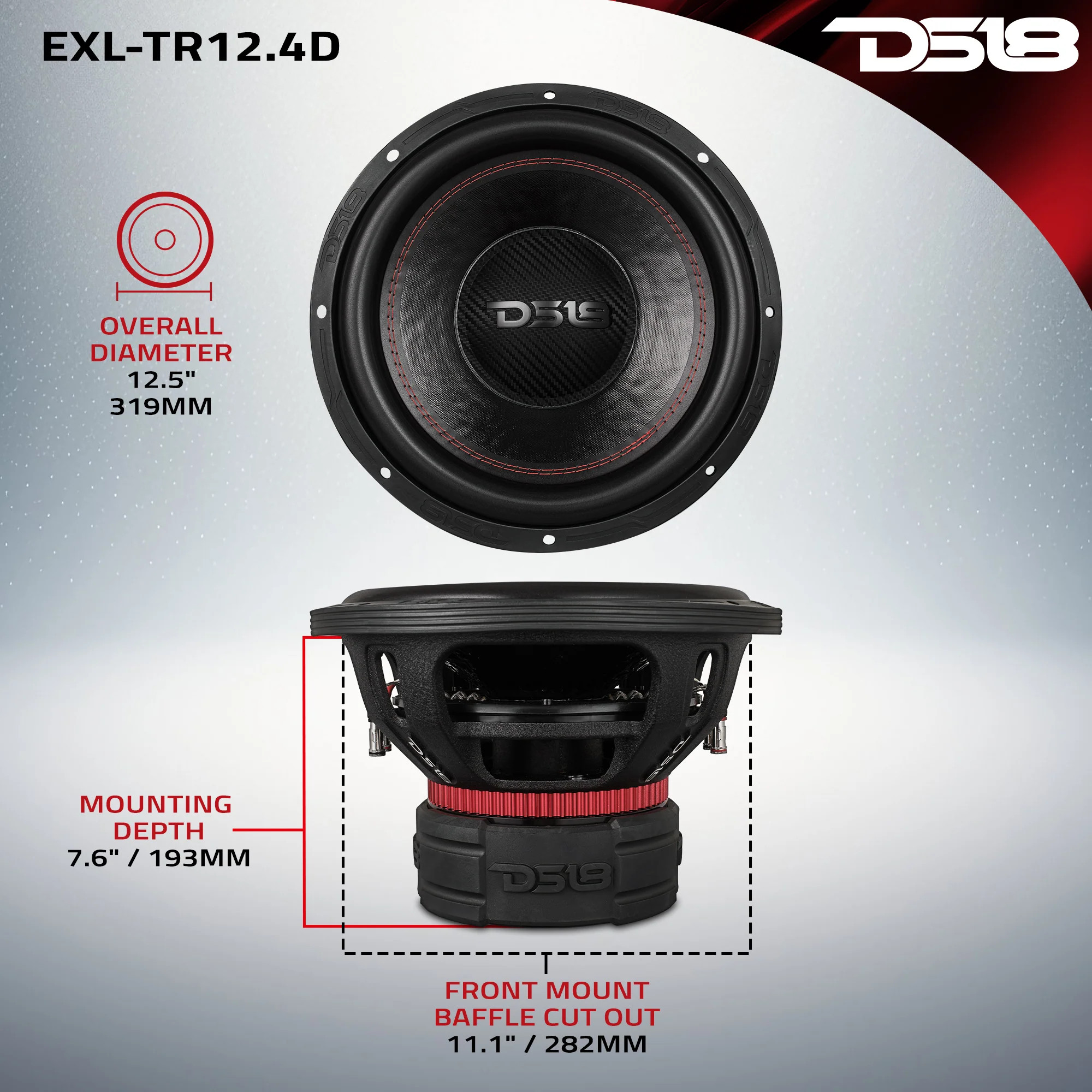 DS18 EXL 12" Subwoofer Dual Stack with Reinforced Cone 1500 Watts RMS @ 4 + 4 OHM 3" DVC DS18 EXL 12" Subwoofer Dual Stack with Reinforced Cone 1500 Watts RMS @ 4 + 4 OHM 3" DVC