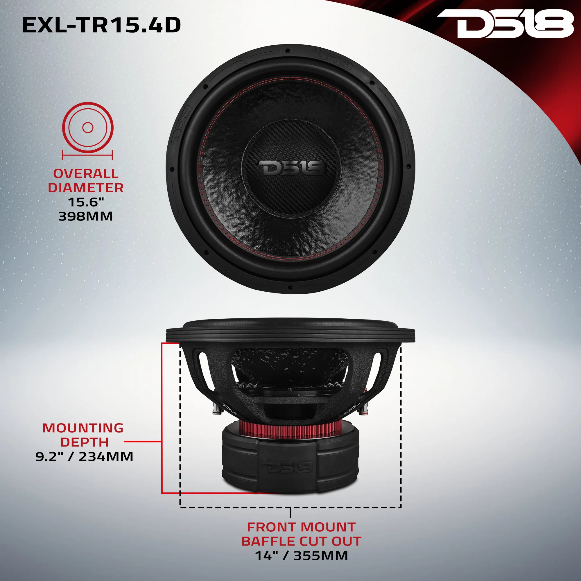 DS18 EXL 15" Subwoofer Triple Stack with Reinforced Cone 2500 Watts RMS @ 4 + 4 OHM 4" DVC