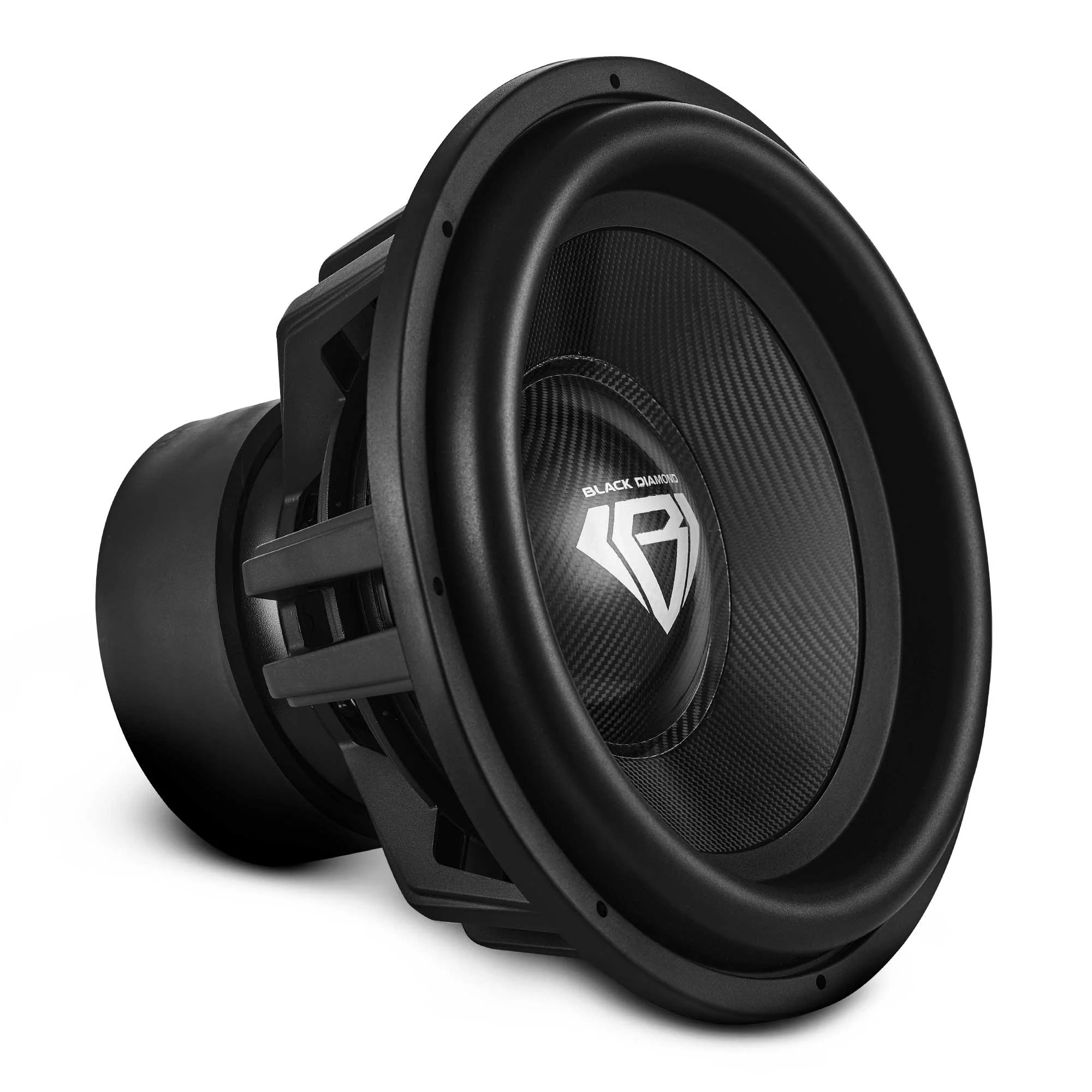 BLACK DIAMOND AUDIO CARBON SERIES 18" HIGH EXCURSION SUBWOOFER, CARBON FIBER CONE, FERRITE MAGNET - 3500 WATTS RMS - DUAL 2 OHM VC - 3.5" VC