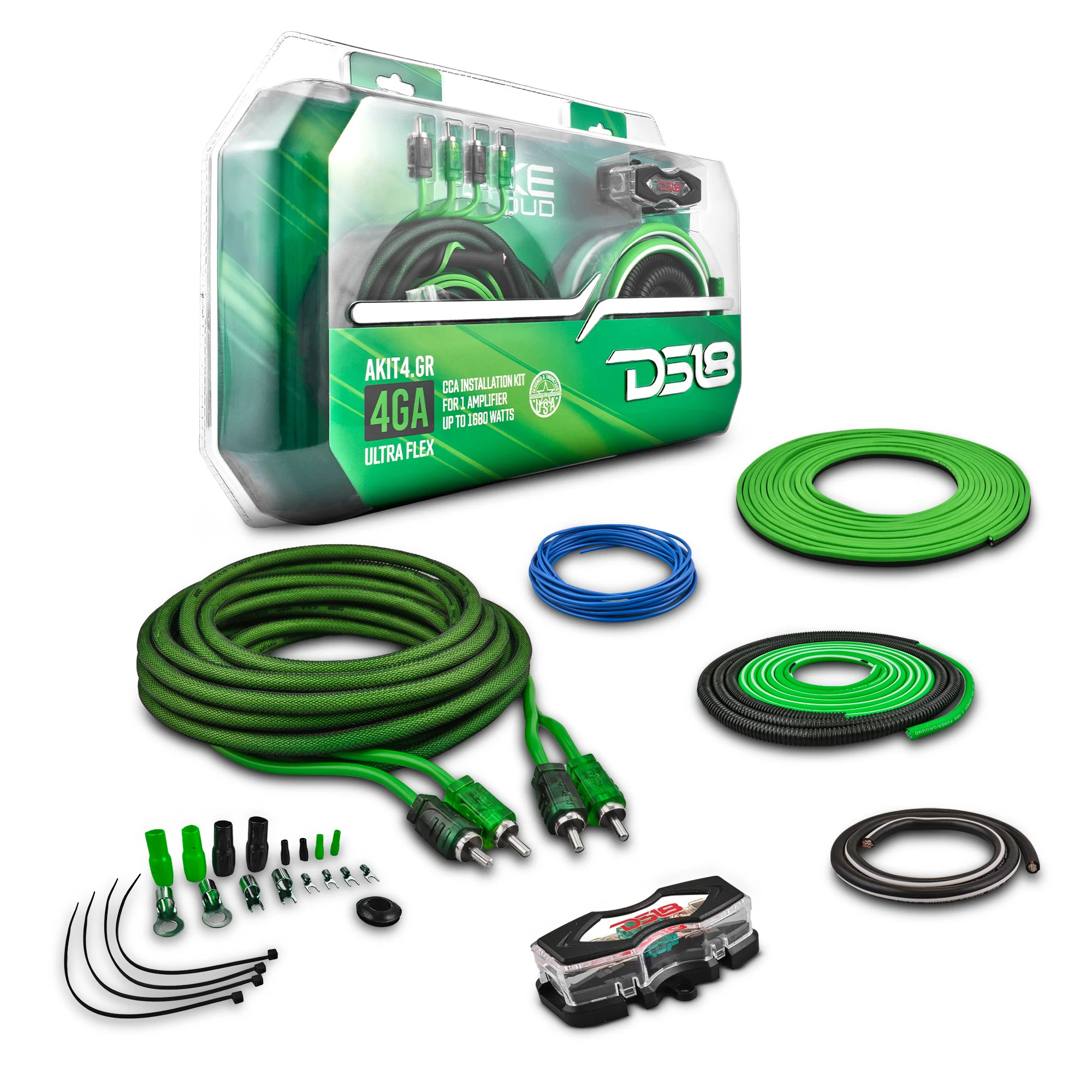 DS18 4-GA Amplifier Installation Kit - GREEN DS18 4-GA Amplifier Installation Kit - GREEN