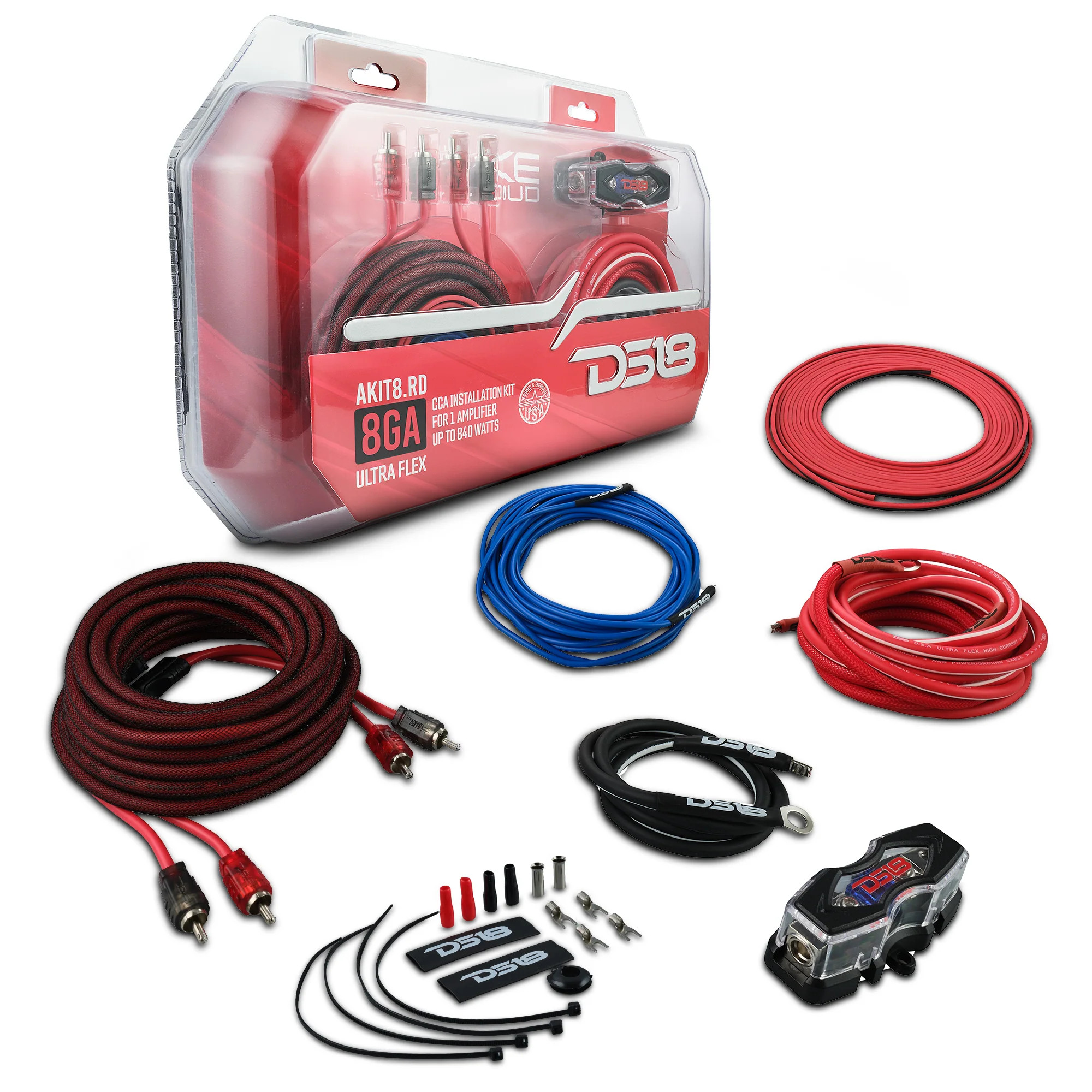 DS18 8-GA Amplifier Installation Wiring Kit - Red
