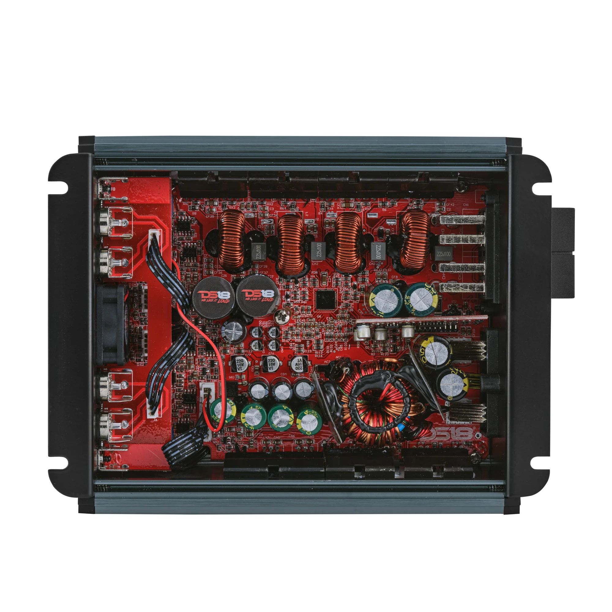 DS18 2 x 8" Mids & 2 x 3.78" Tweeters (PRO-X8M & PRO-TWX2 Included) | 1 x 4-Channel Amp (FRP-1.2K4 Included) | Ported | Speakon Cable & Terminal Included | 1/2" MDF | Black Carpet