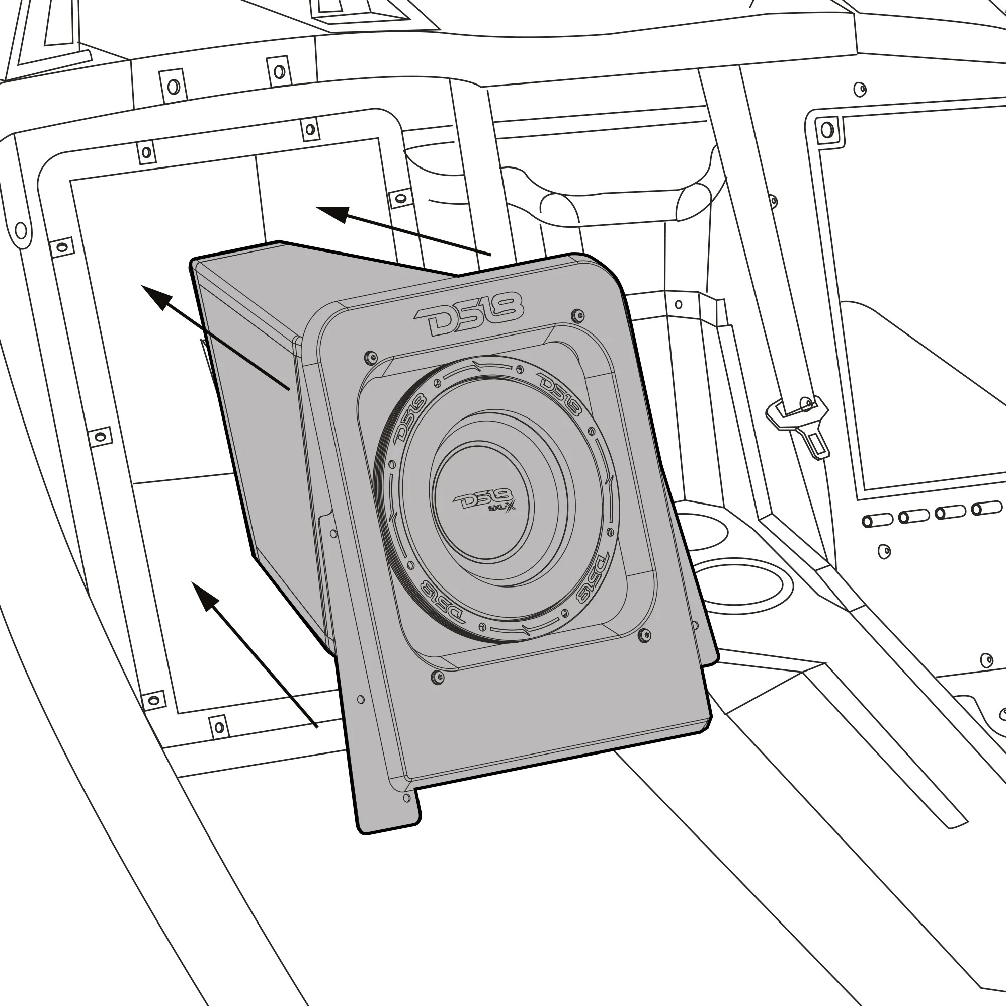 DS18 Rear Subwoofer Sealed Enclosure | EXL-X10.4D Subwoofer Included | 3/4" MDF | Black Bed Liner Finish | 2015 & Up